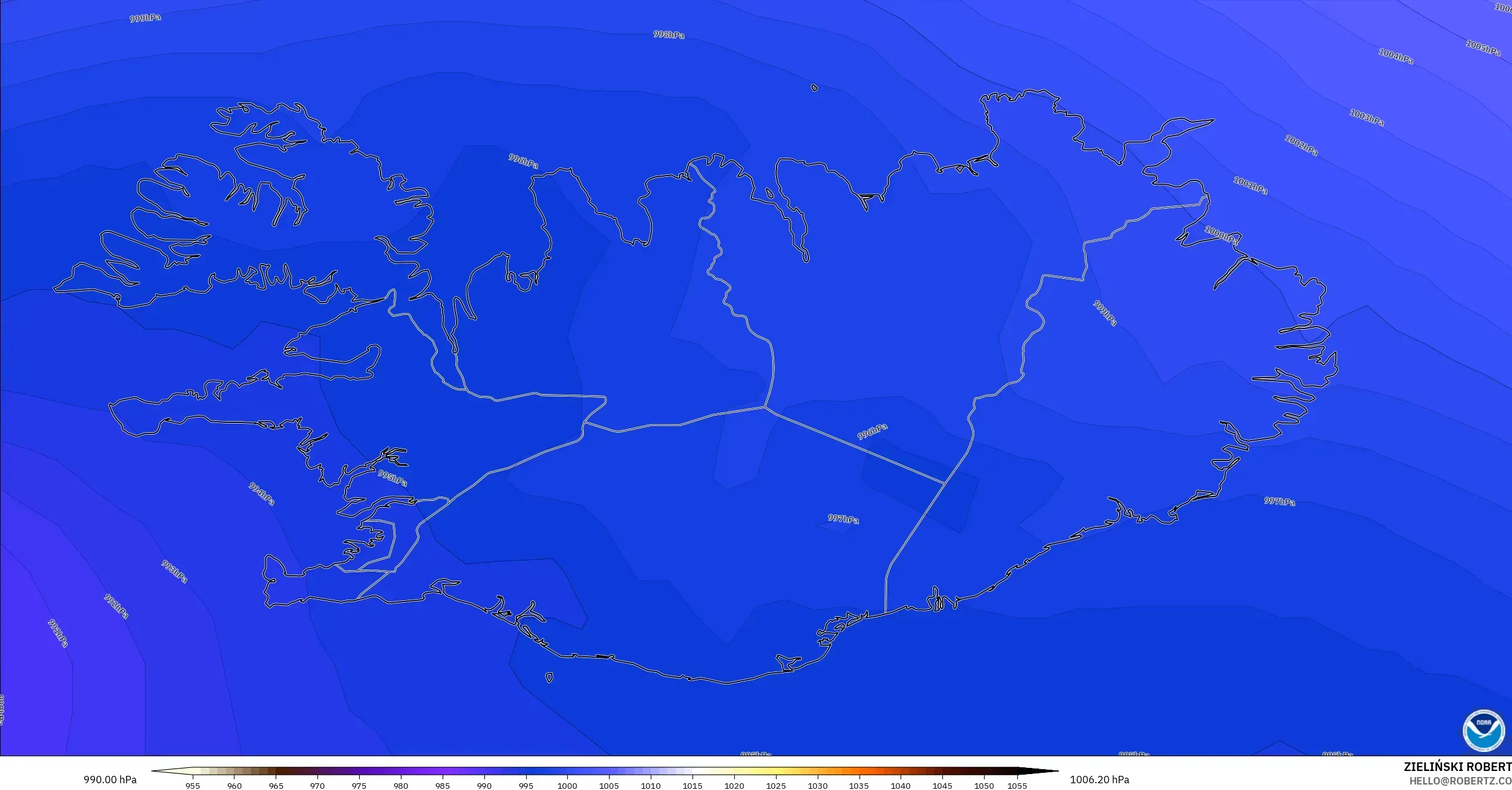 GFS نموذج - آيسلندا, الضغط