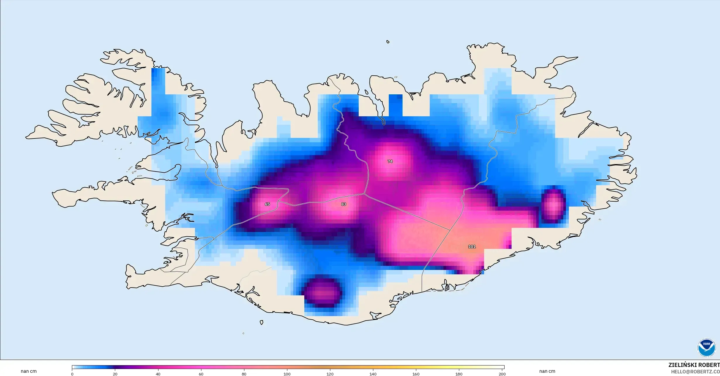 GFS نموذج - آيسلندا, عمق الثلج