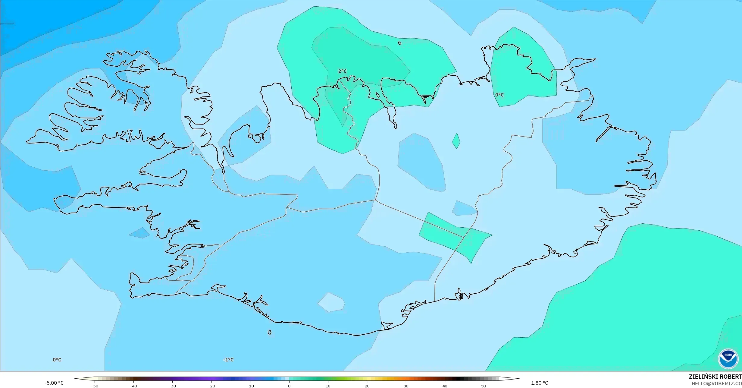 GFS نموذج - آيسلندا, درجة الحرارة 850 hPa