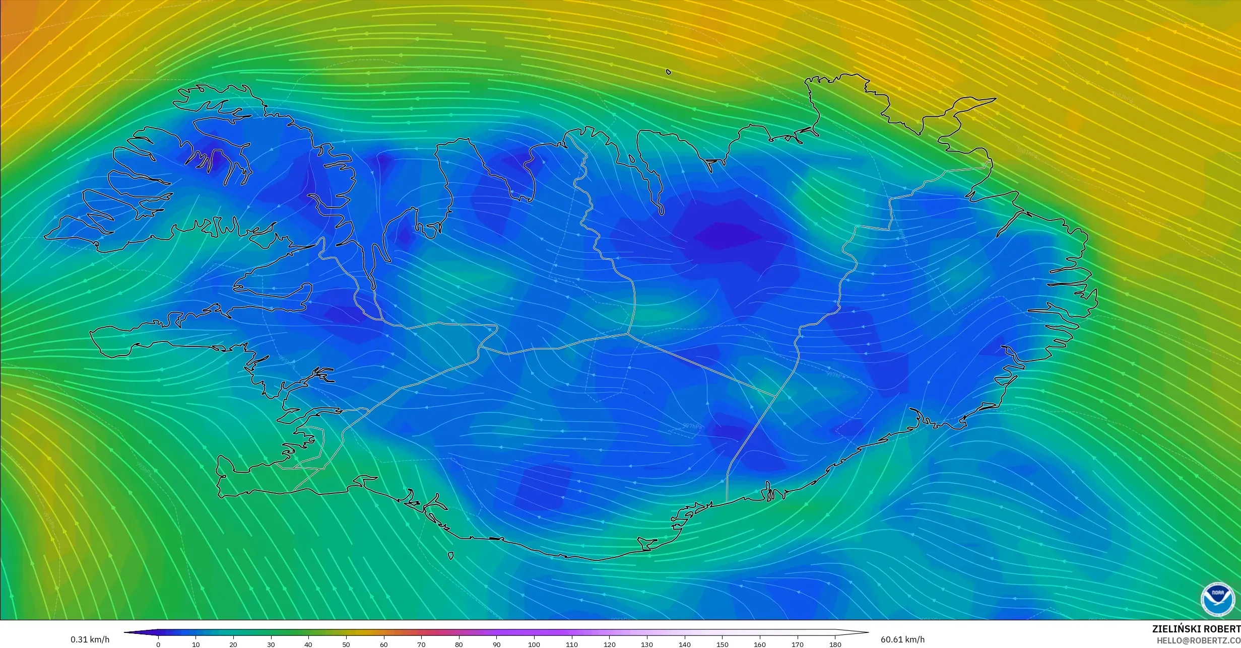GFS نموذج - آيسلندا, رياح 10 م