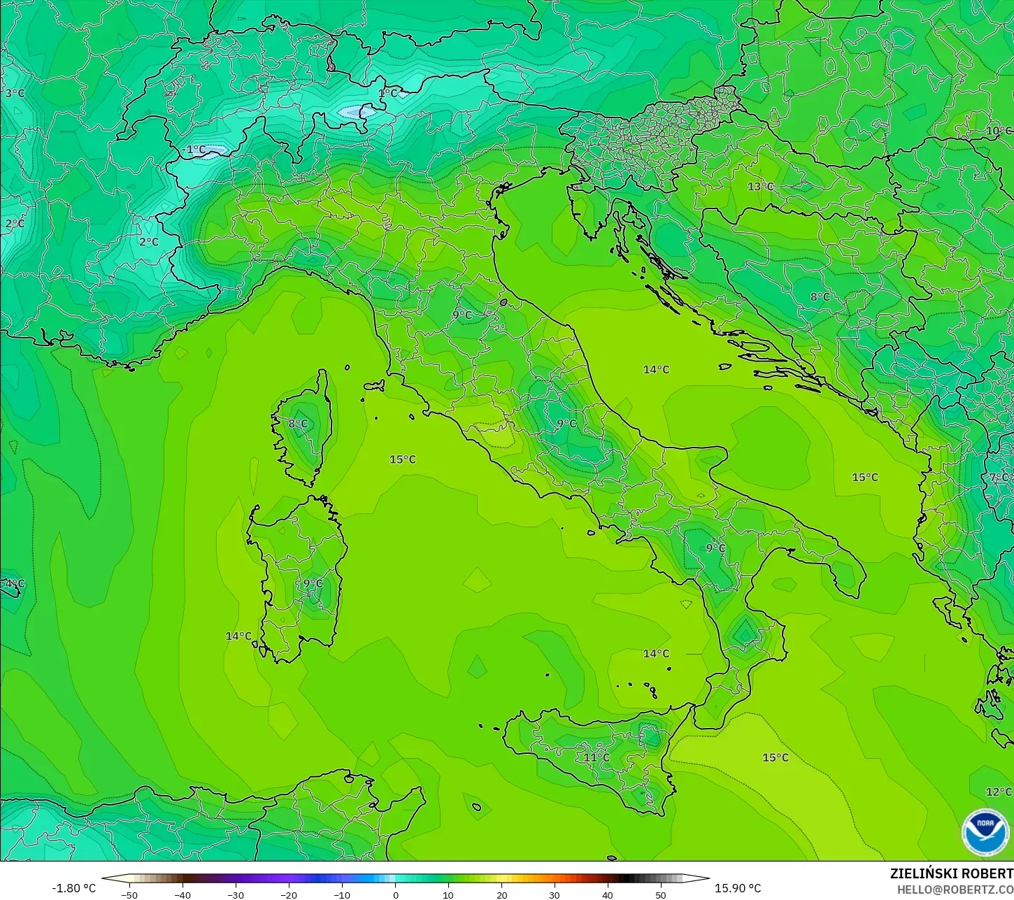 GFS نموذج - إيطاليا, نقطة الندى 2 م