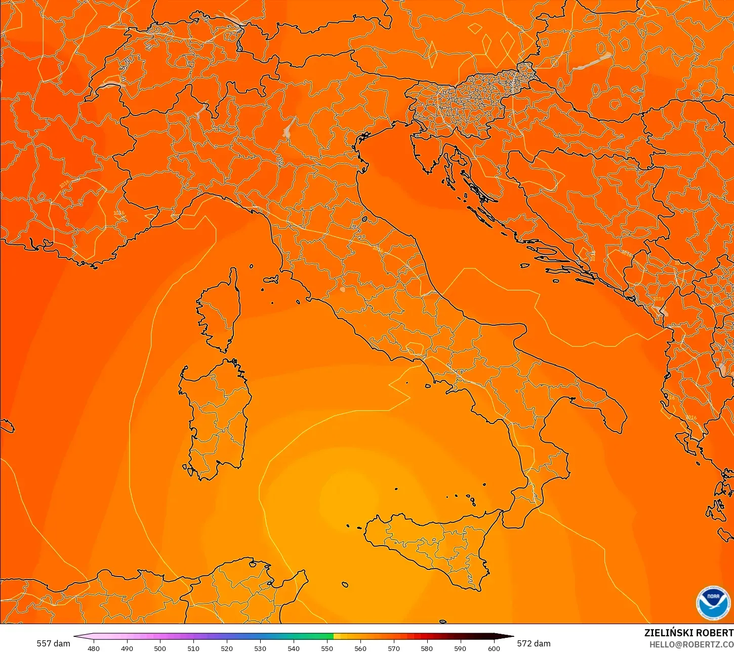 GFS نموذج - إيطاليا, الارتفاع الجهدي عند 500 هكتوباسكال
