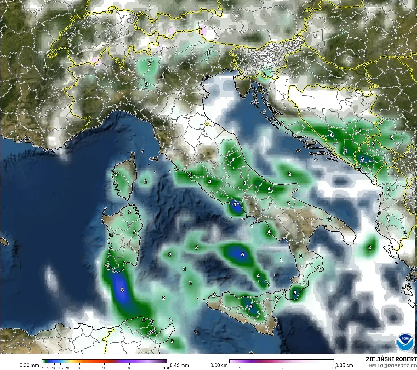 GFS نموذج - إيطاليا, الهطول والغيوم والضغط
