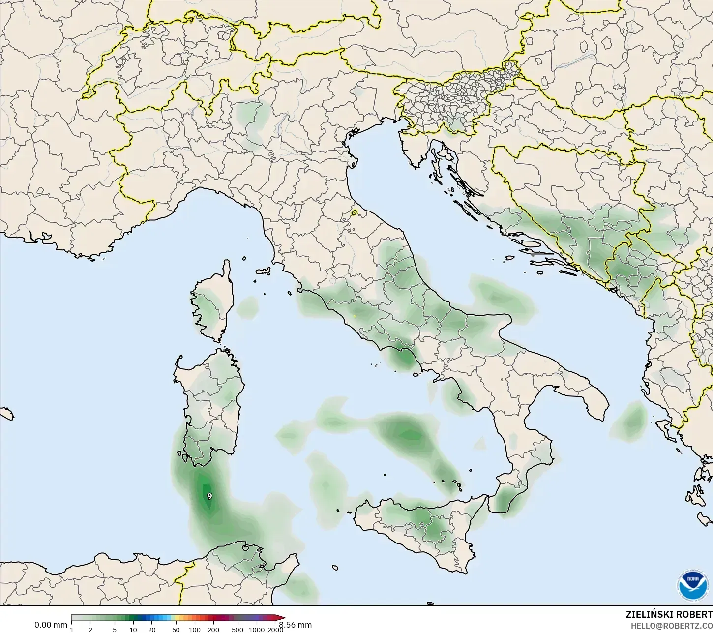 GFS نموذج - إيطاليا, تراكم الهطول