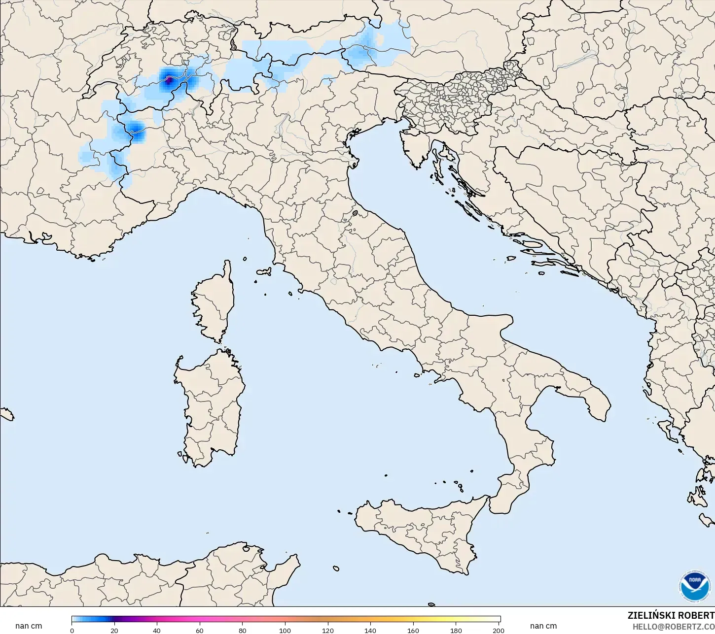 GFS نموذج - إيطاليا, عمق الثلج