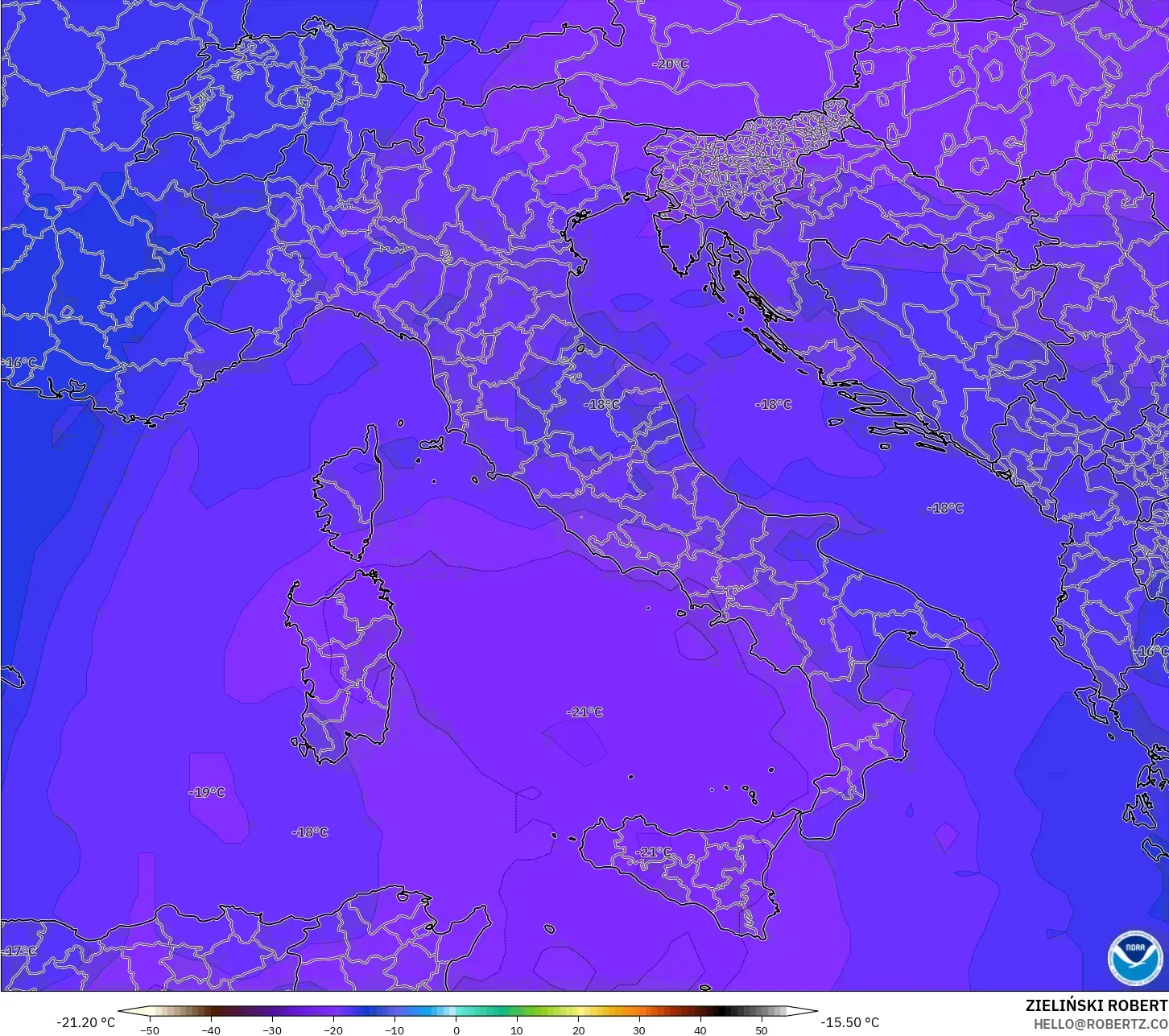 GFS نموذج - إيطاليا, درجة الحرارة 500 hPa