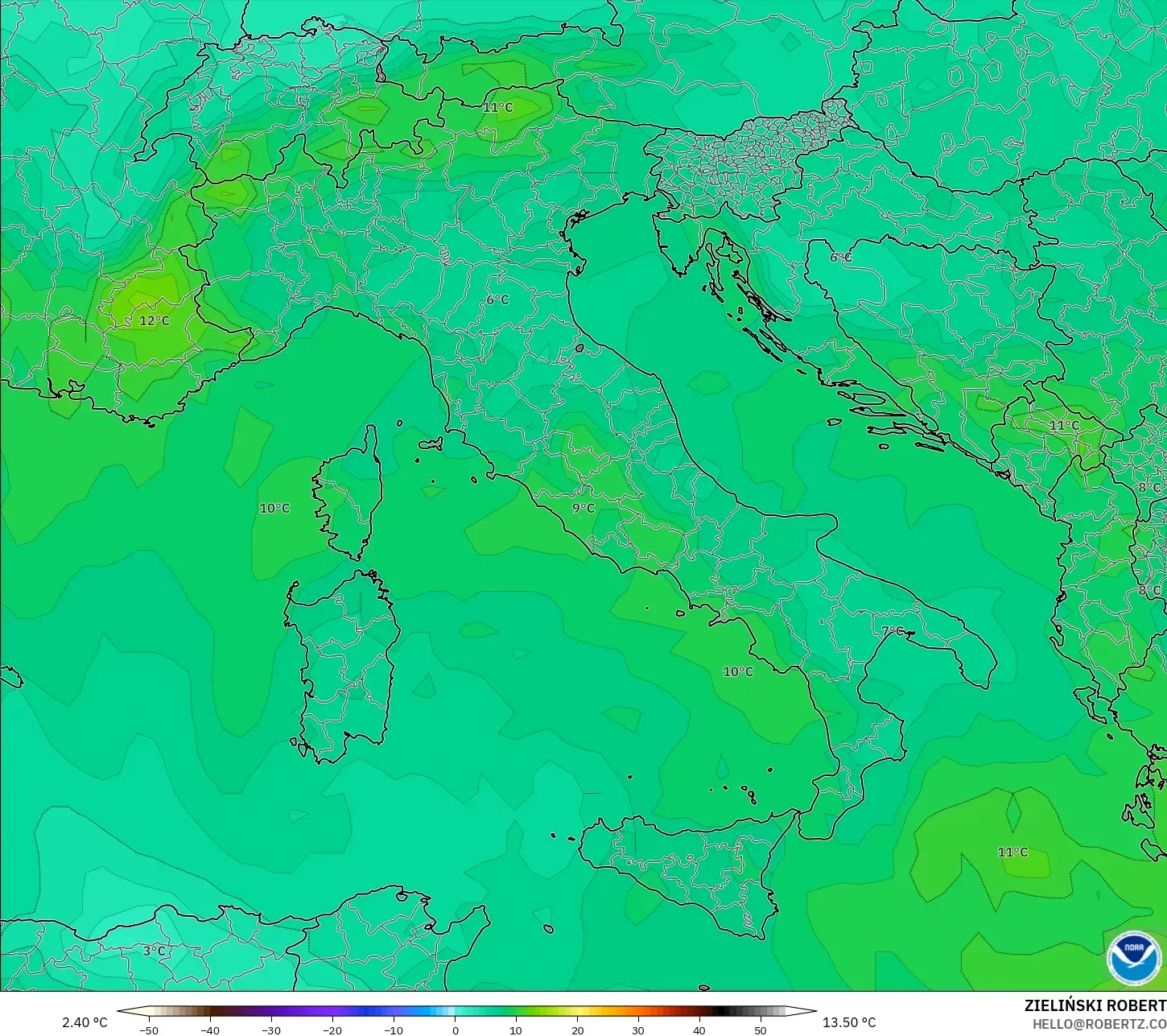 GFS نموذج - إيطاليا, درجة الحرارة 850 hPa