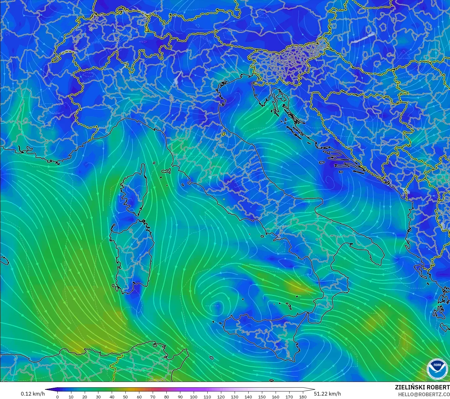 GFS نموذج - إيطاليا, رياح 10 م