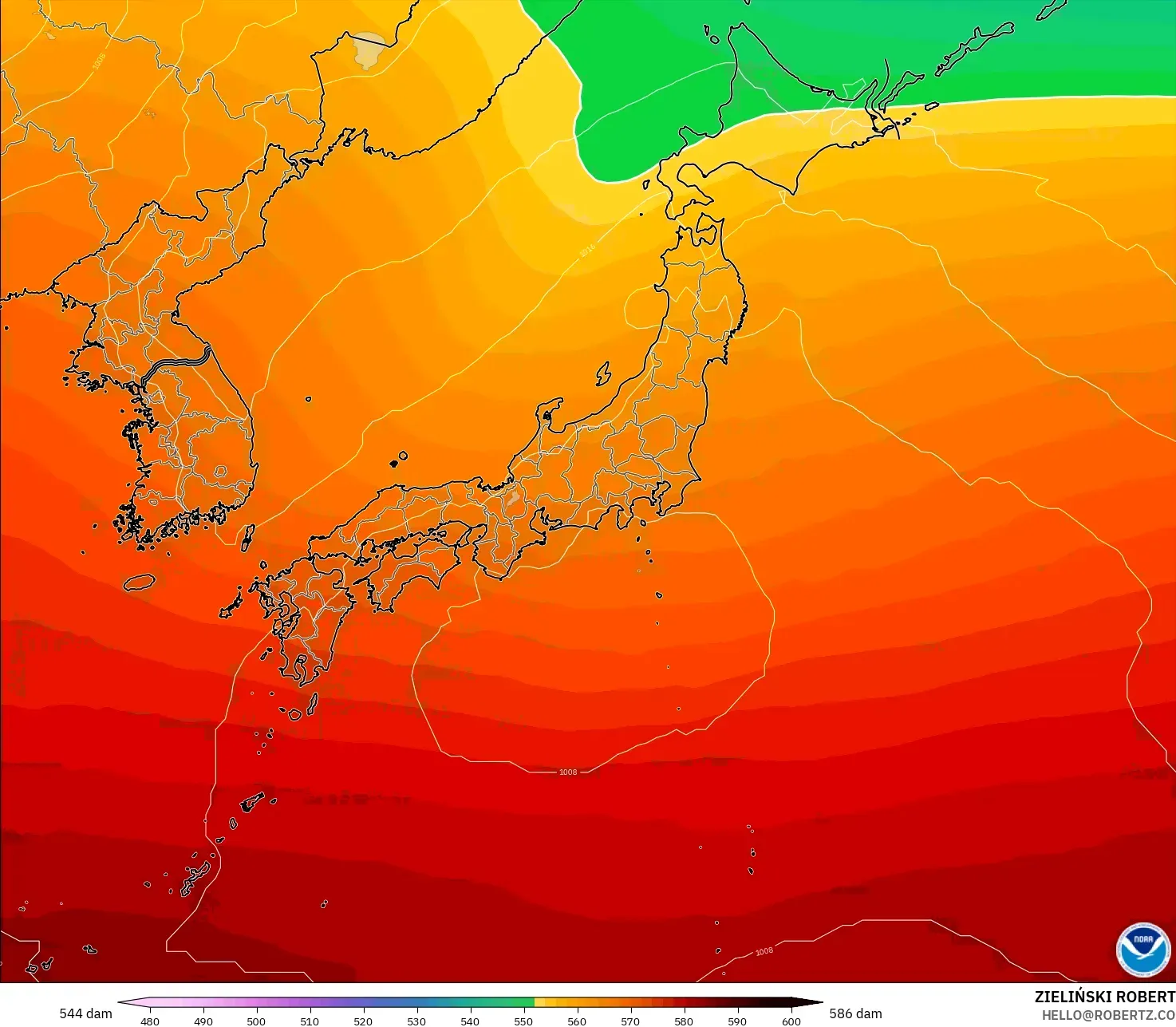 GFS model - Japan, Geopotential height at 500hPa
