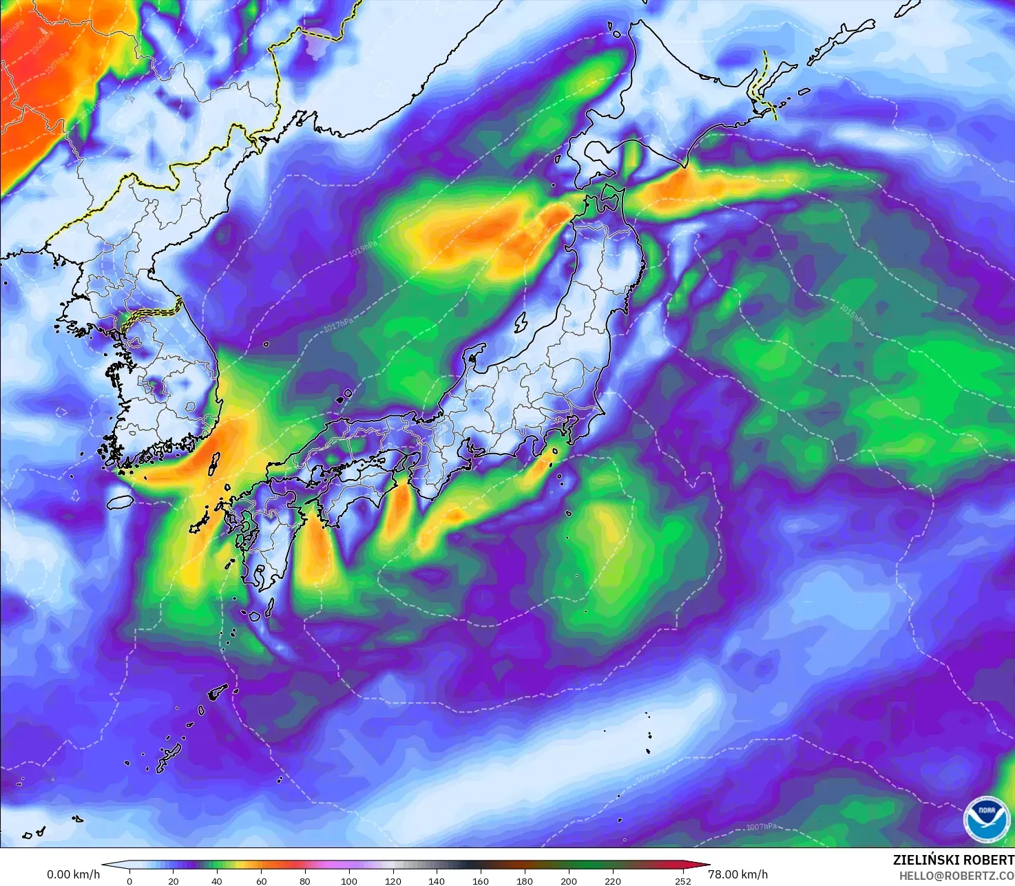 GFS نموذج - اليابان, أقصى هبة