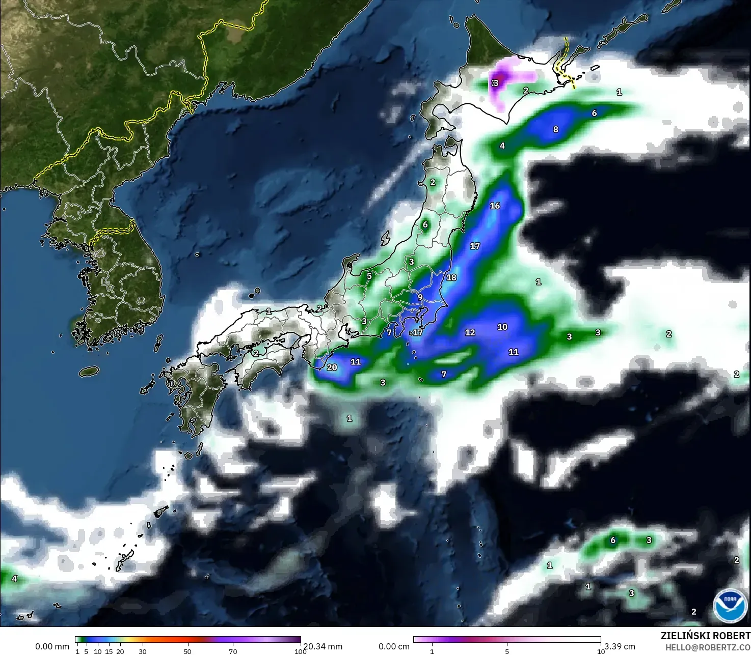GFS نموذج - اليابان, الهطول والغيوم والضغط