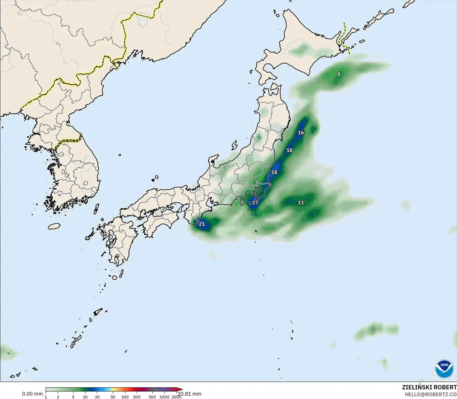 GFS نموذج - اليابان, تراكم الهطول