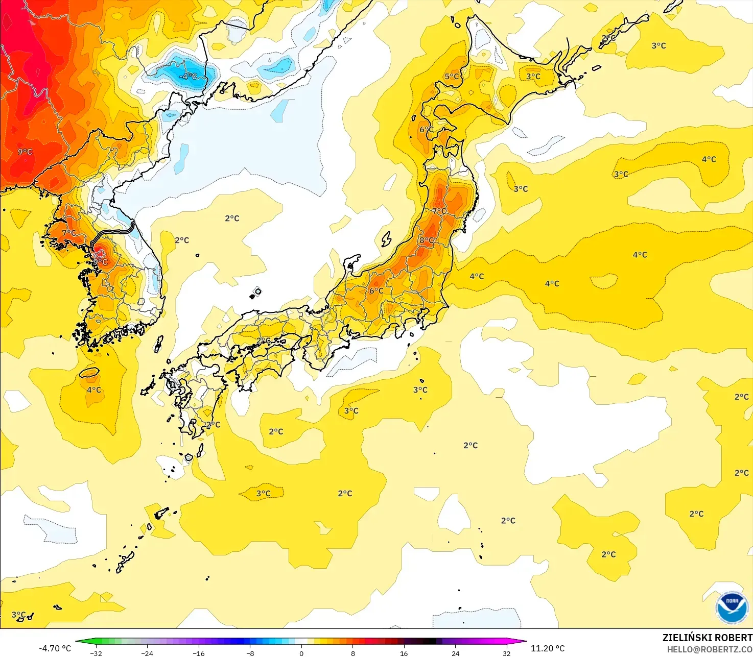 GFS نموذج - اليابان, انحراف درجة الحرارة 2 م
