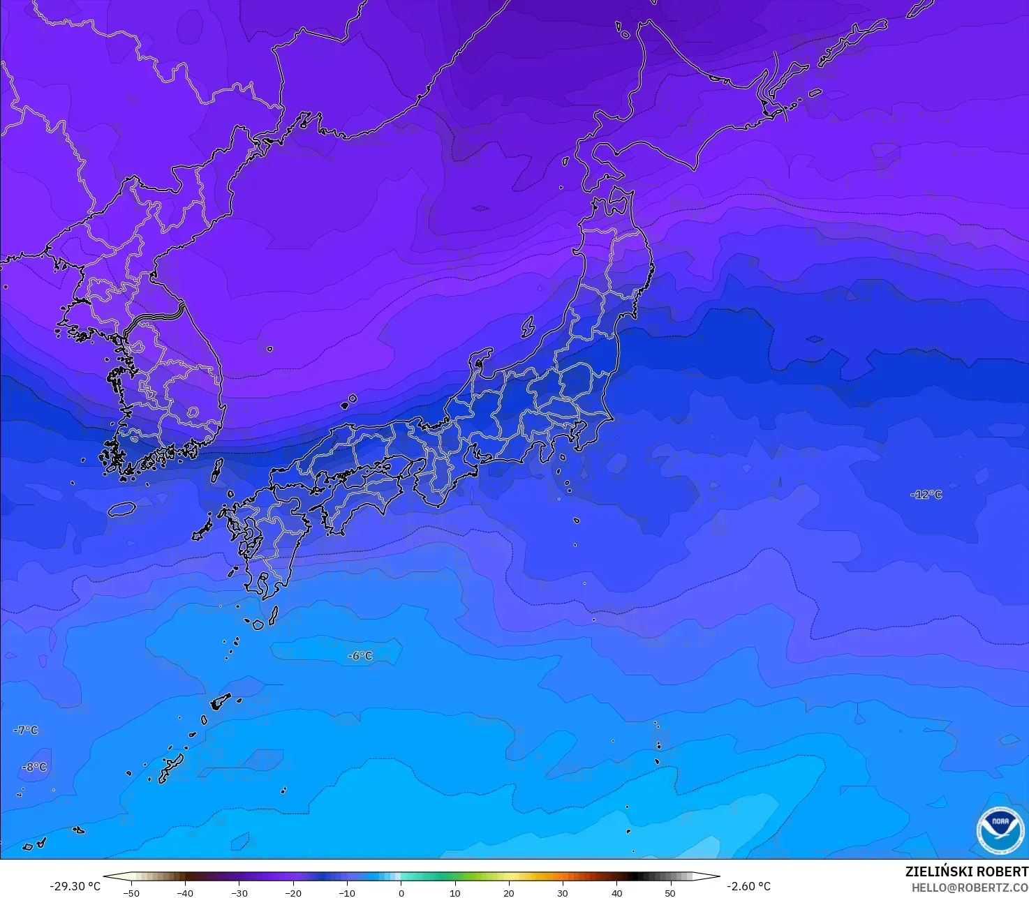 GFS نموذج - اليابان, درجة الحرارة 500 hPa