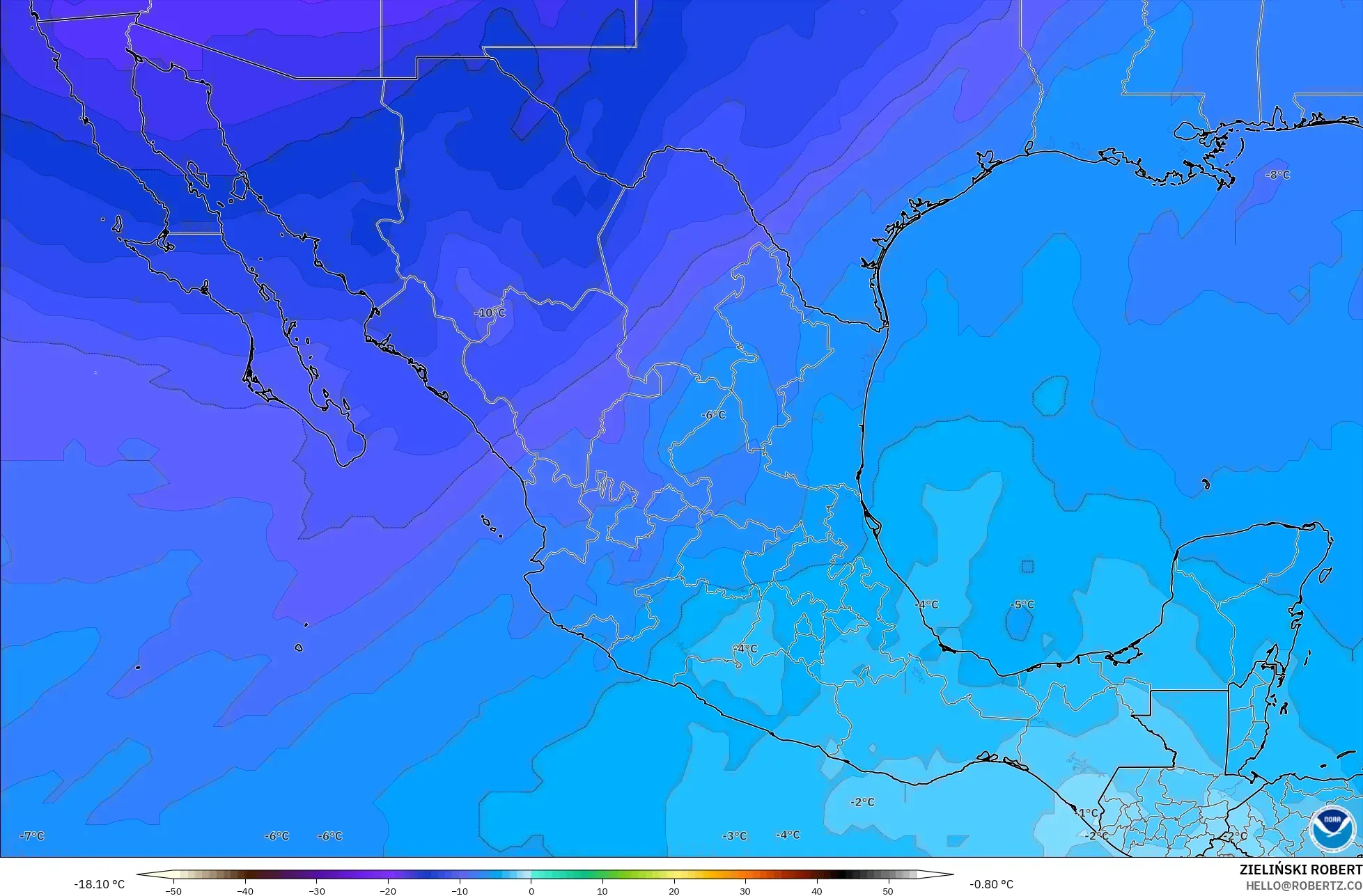 GFS نموذج - المكسيك, درجة الحرارة 500 hPa