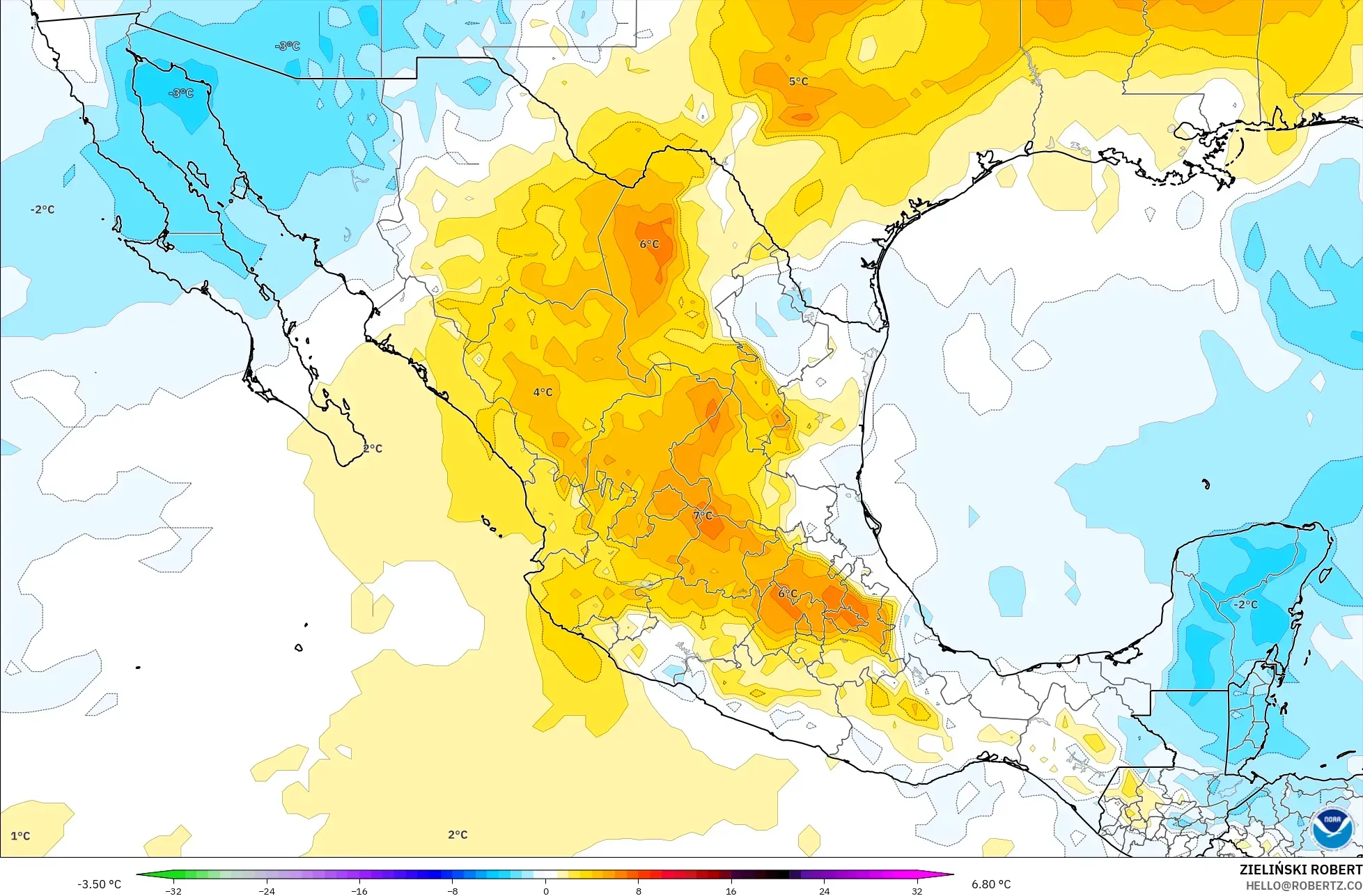 GFS نموذج - المكسيك, انحراف درجة الحرارة 850 hPa