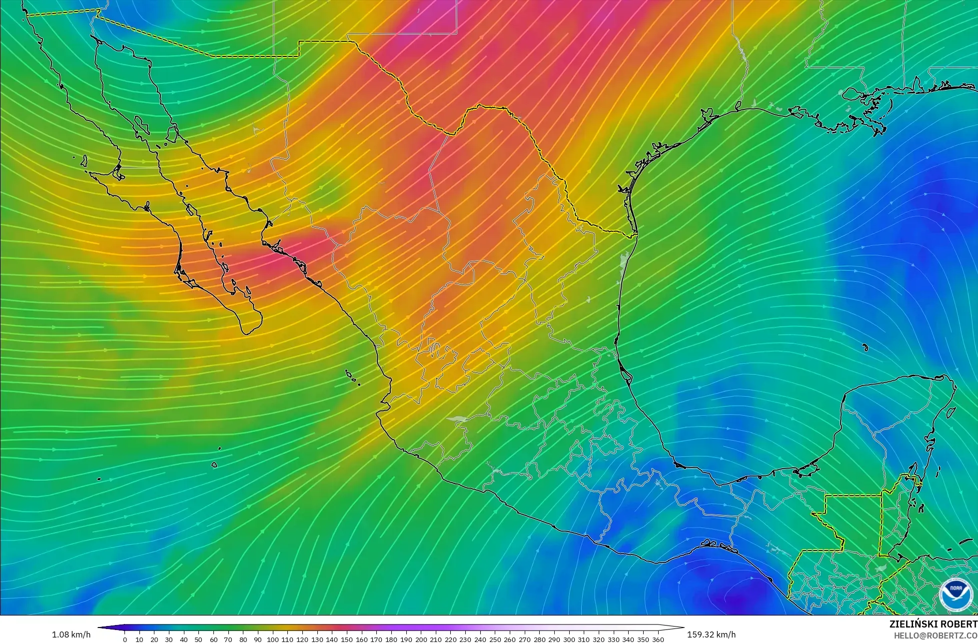 GFS نموذج - المكسيك, رياح 300 hPa (تيار نفاث)