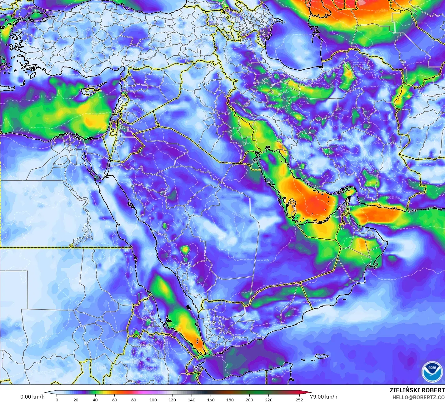 GFS نموذج - الشرق الأوسط, هبات الرياح