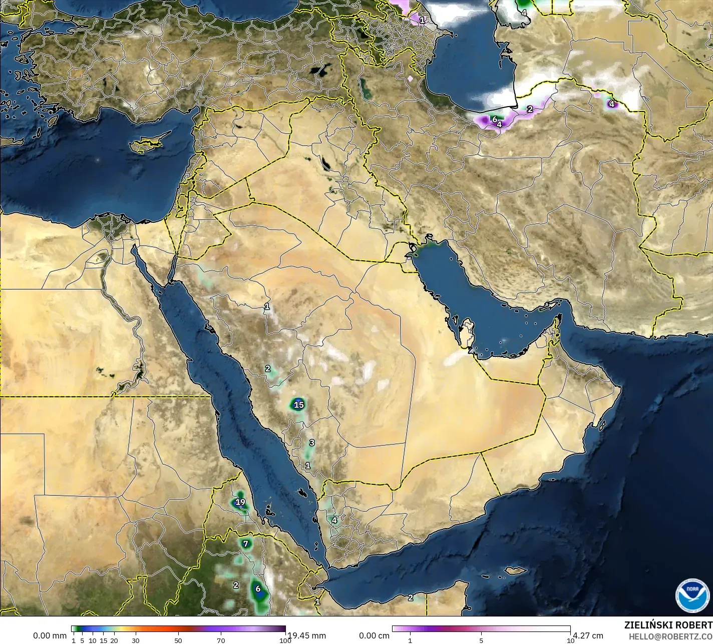 GFS نموذج - الشرق الأوسط, الهطول والغيوم والضغط