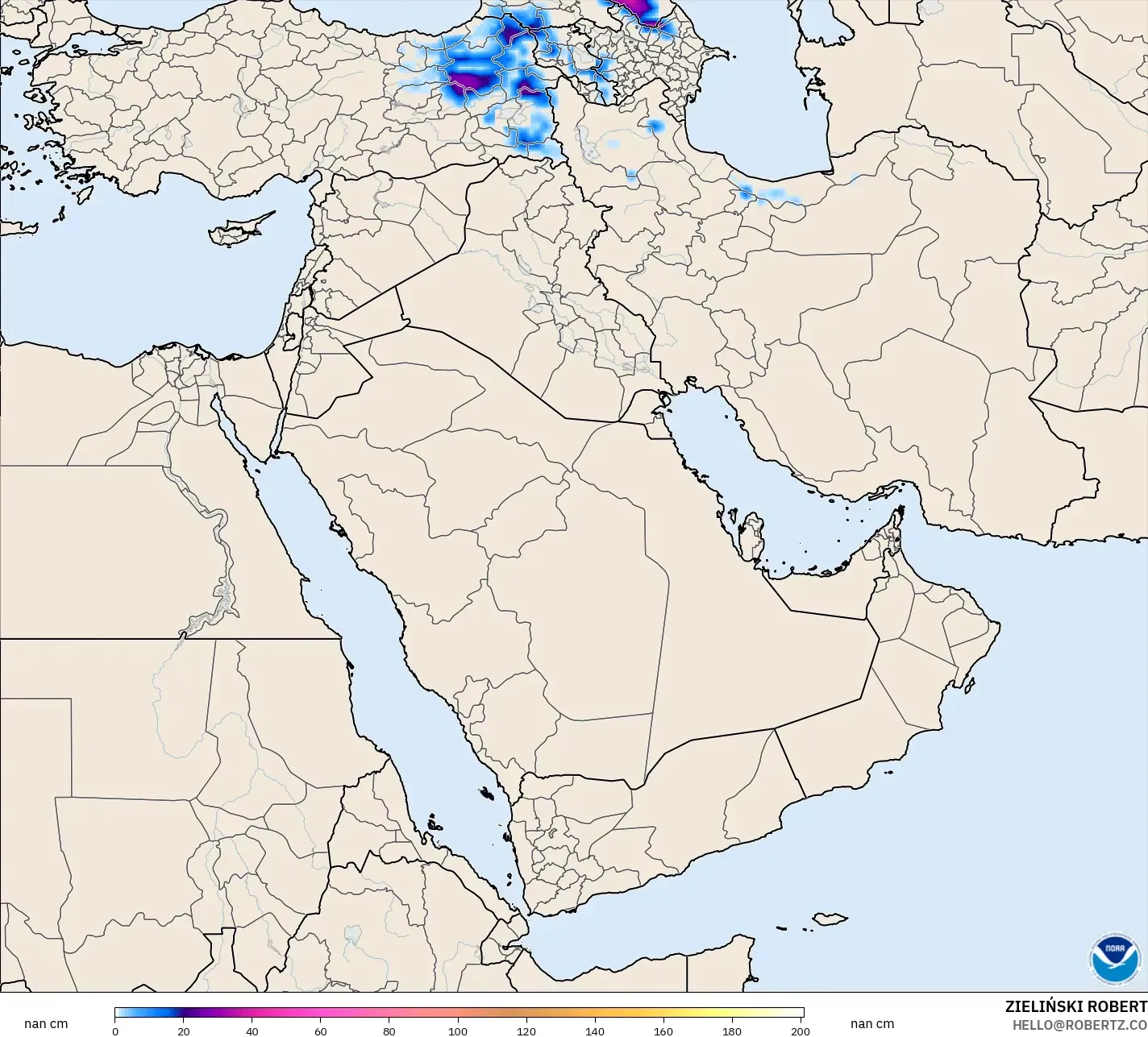 GFS نموذج - الشرق الأوسط, عمق الثلج