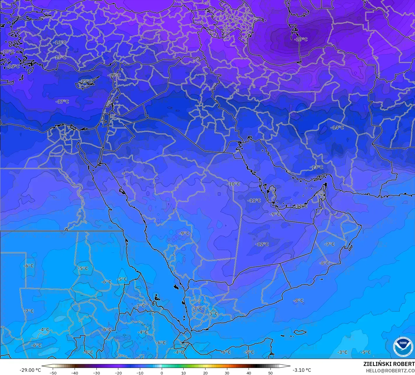 GFS نموذج - الشرق الأوسط, درجة الحرارة 500 hPa