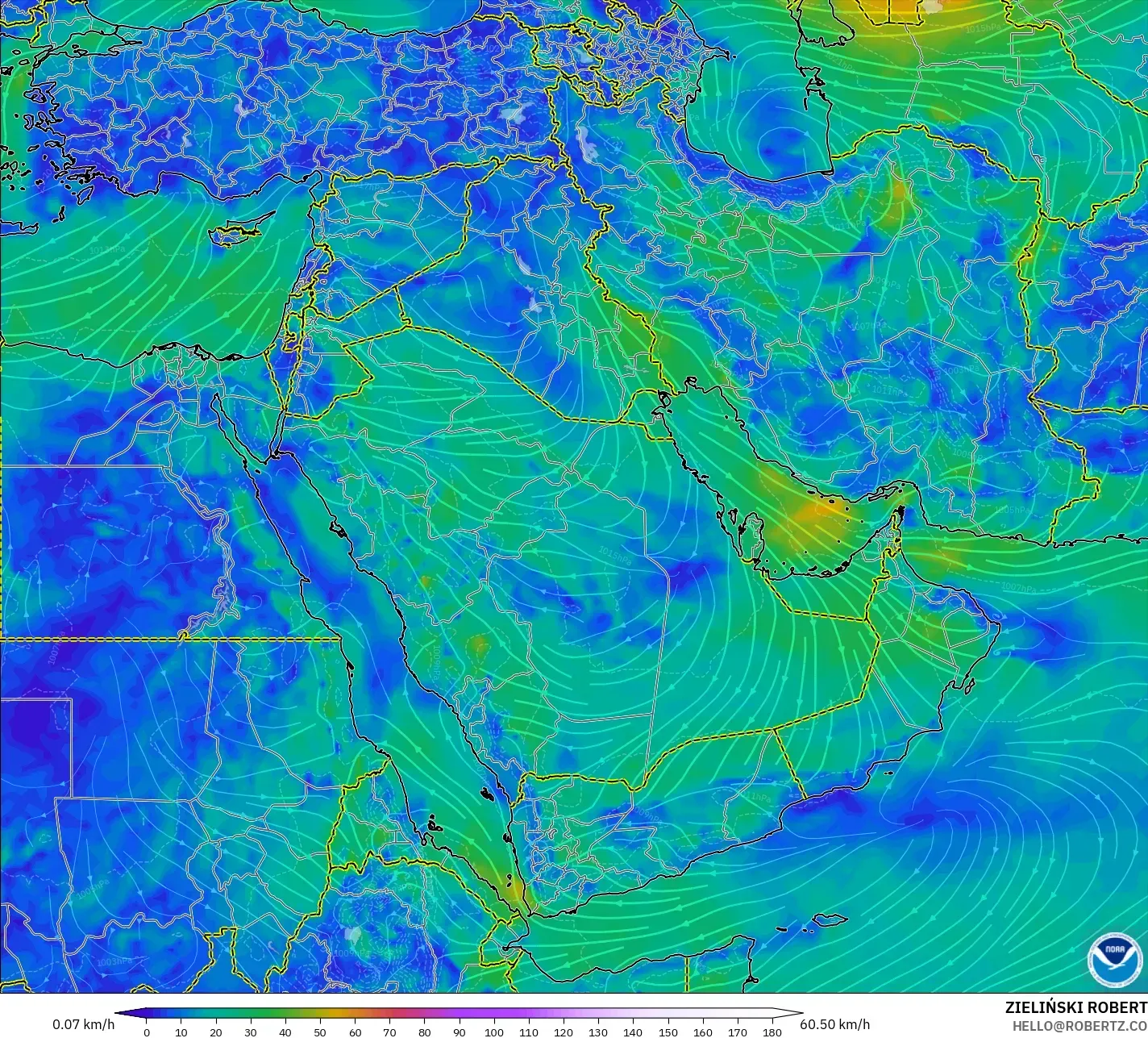 GFS نموذج - الشرق الأوسط, رياح 10 م