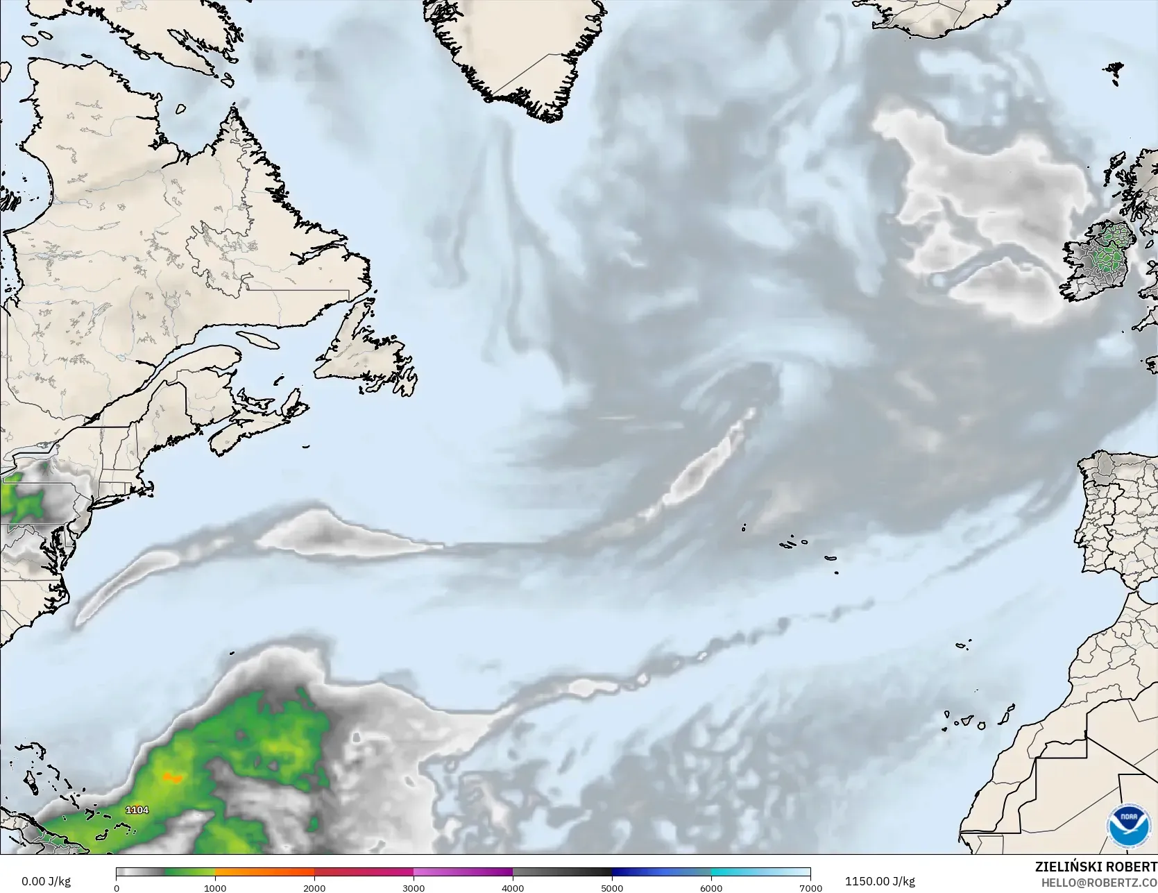 GFS نموذج - شمال الأطلسي, CAPE