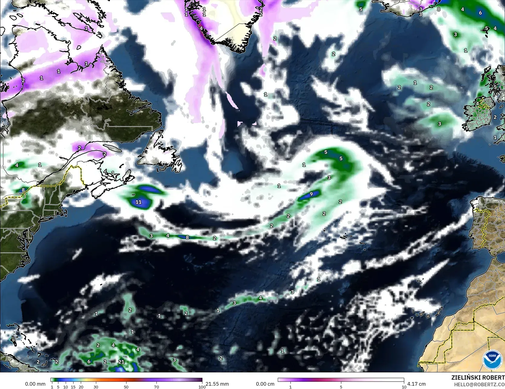 GFS نموذج - شمال الأطلسي, الهطول والغيوم والضغط