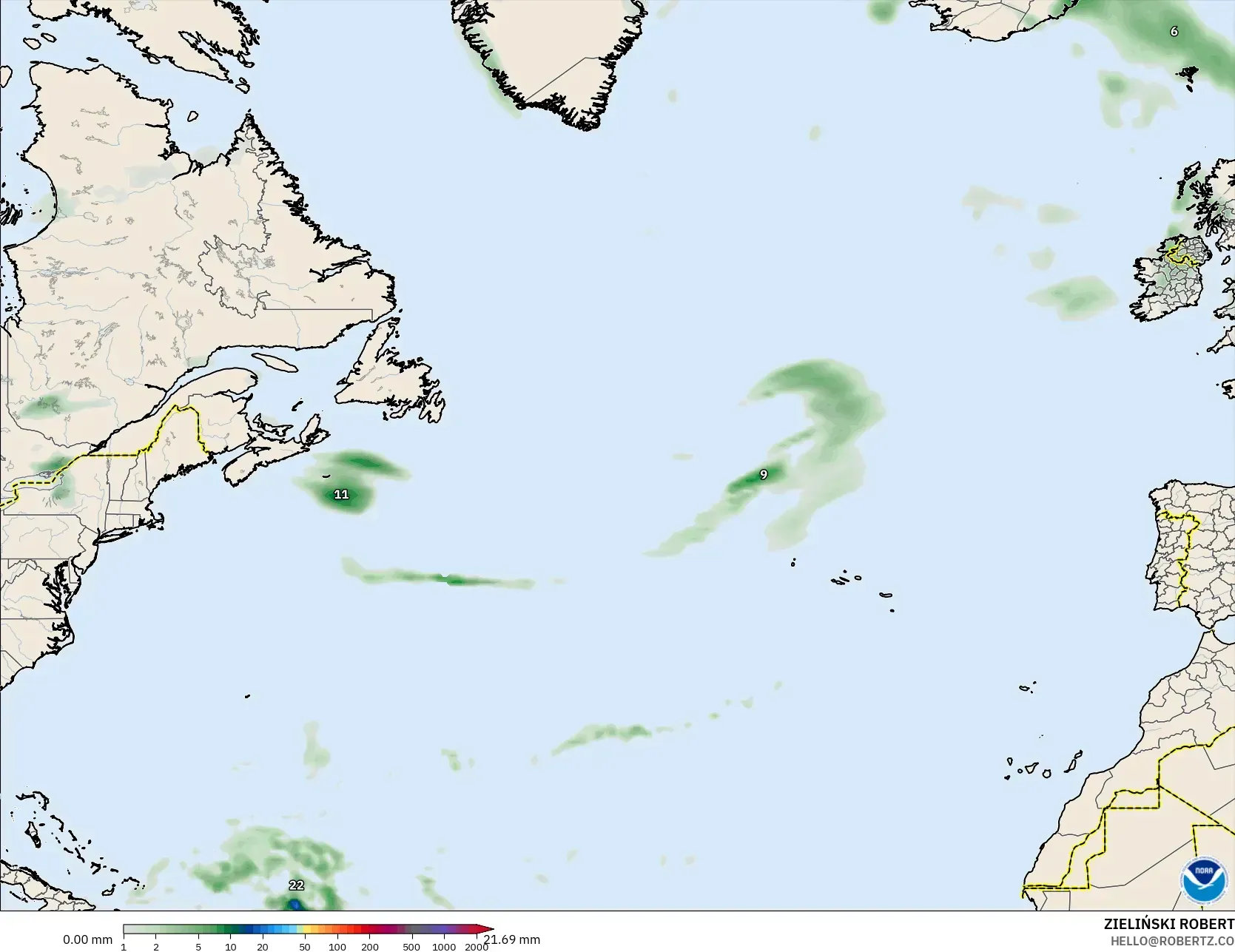 GFS نموذج - شمال الأطلسي, تراكم الهطول