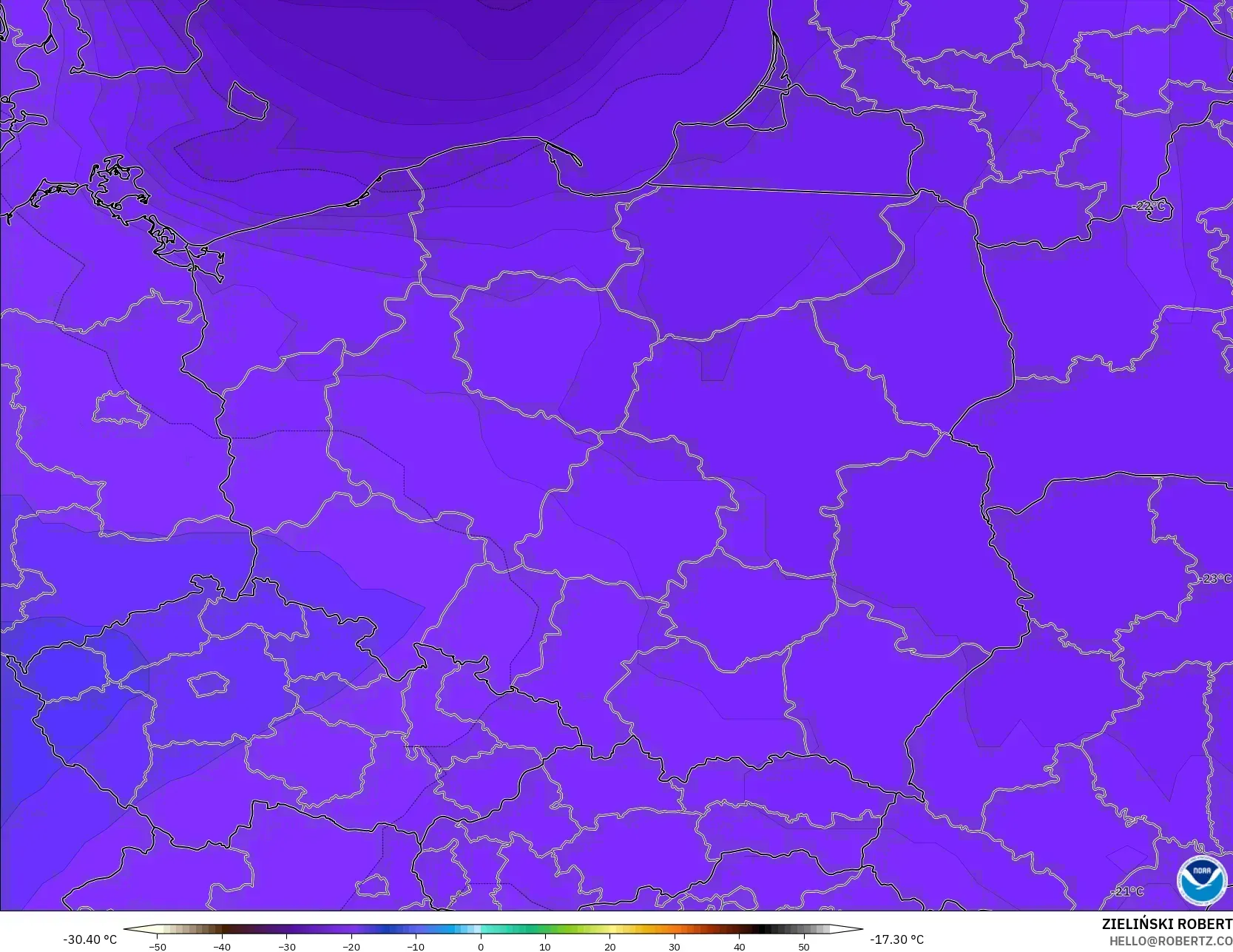 GFS نموذج - بولندا, درجة الحرارة 500 hPa