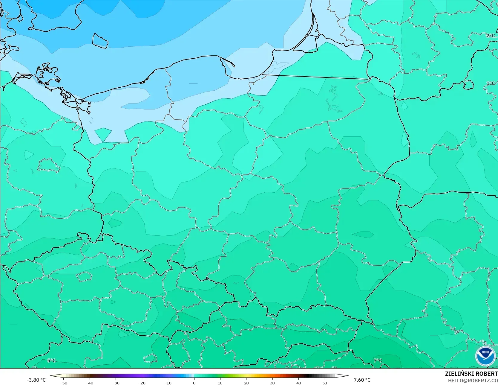 GFS نموذج - بولندا, درجة الحرارة 850 hPa