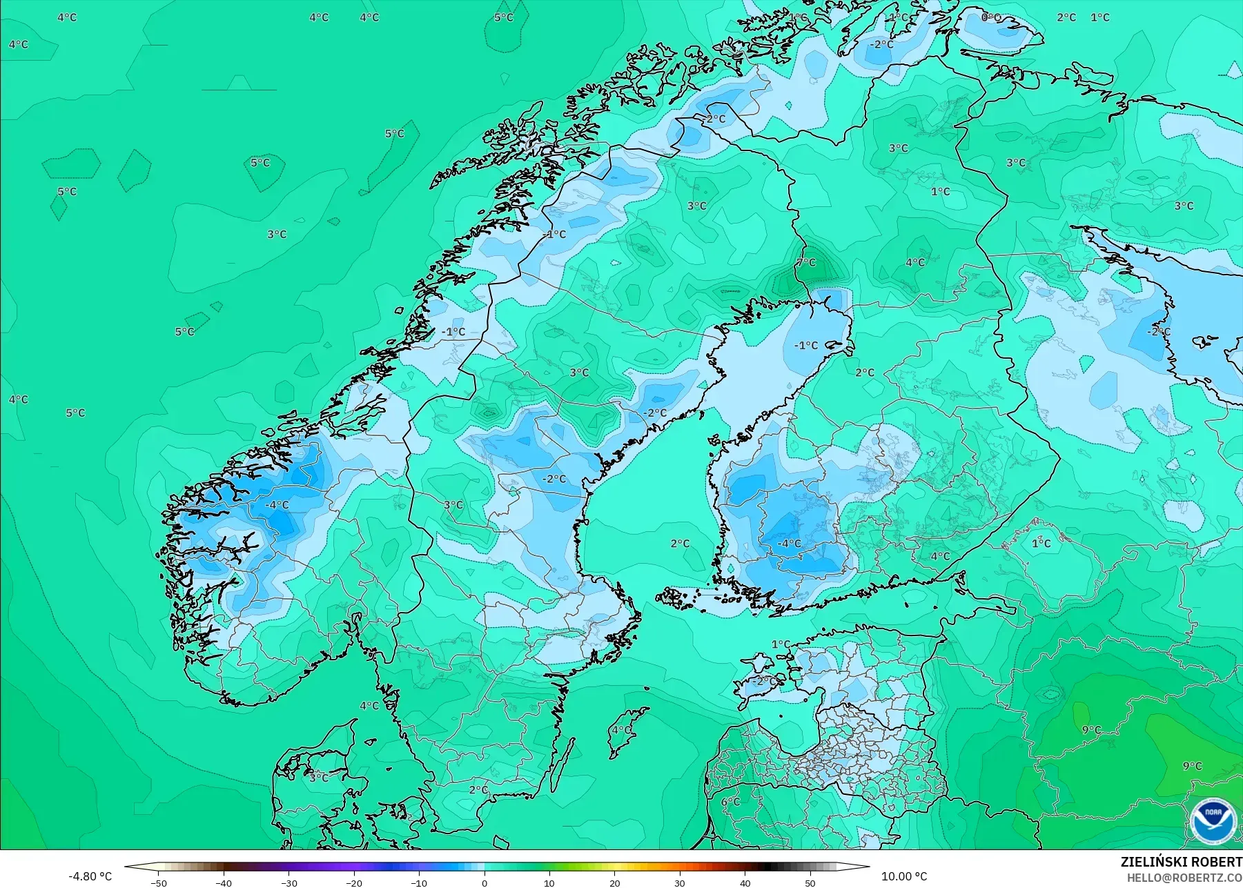 GFS نموذج - إسكندنافيا, نقطة الندى 2 م