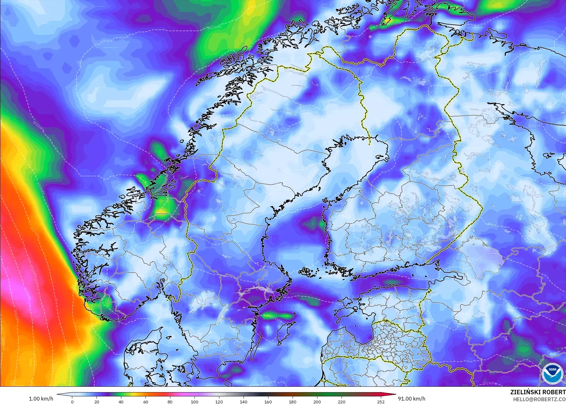 GFS نموذج - إسكندنافيا, أقصى هبة