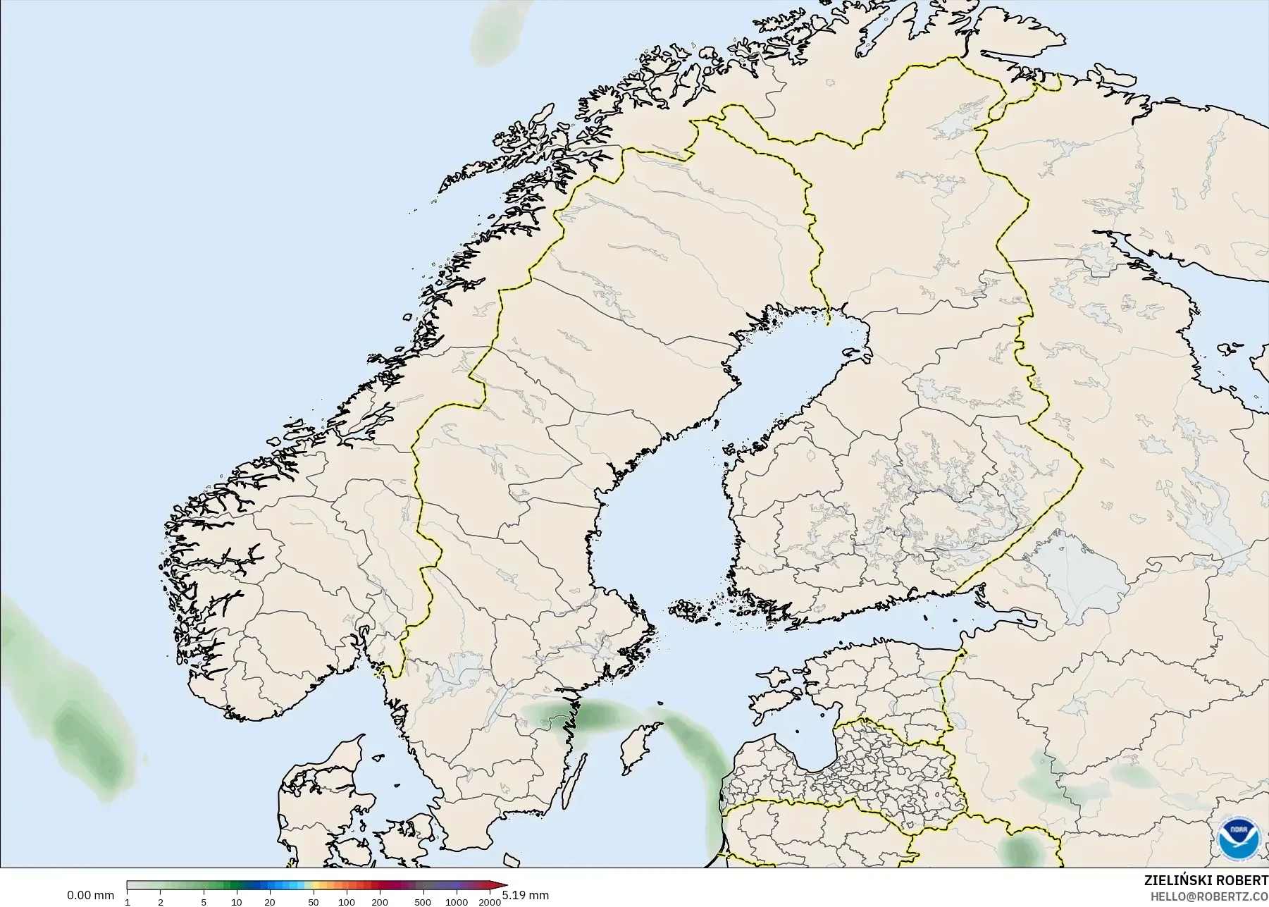 GFS نموذج - إسكندنافيا, تراكم الهطول
