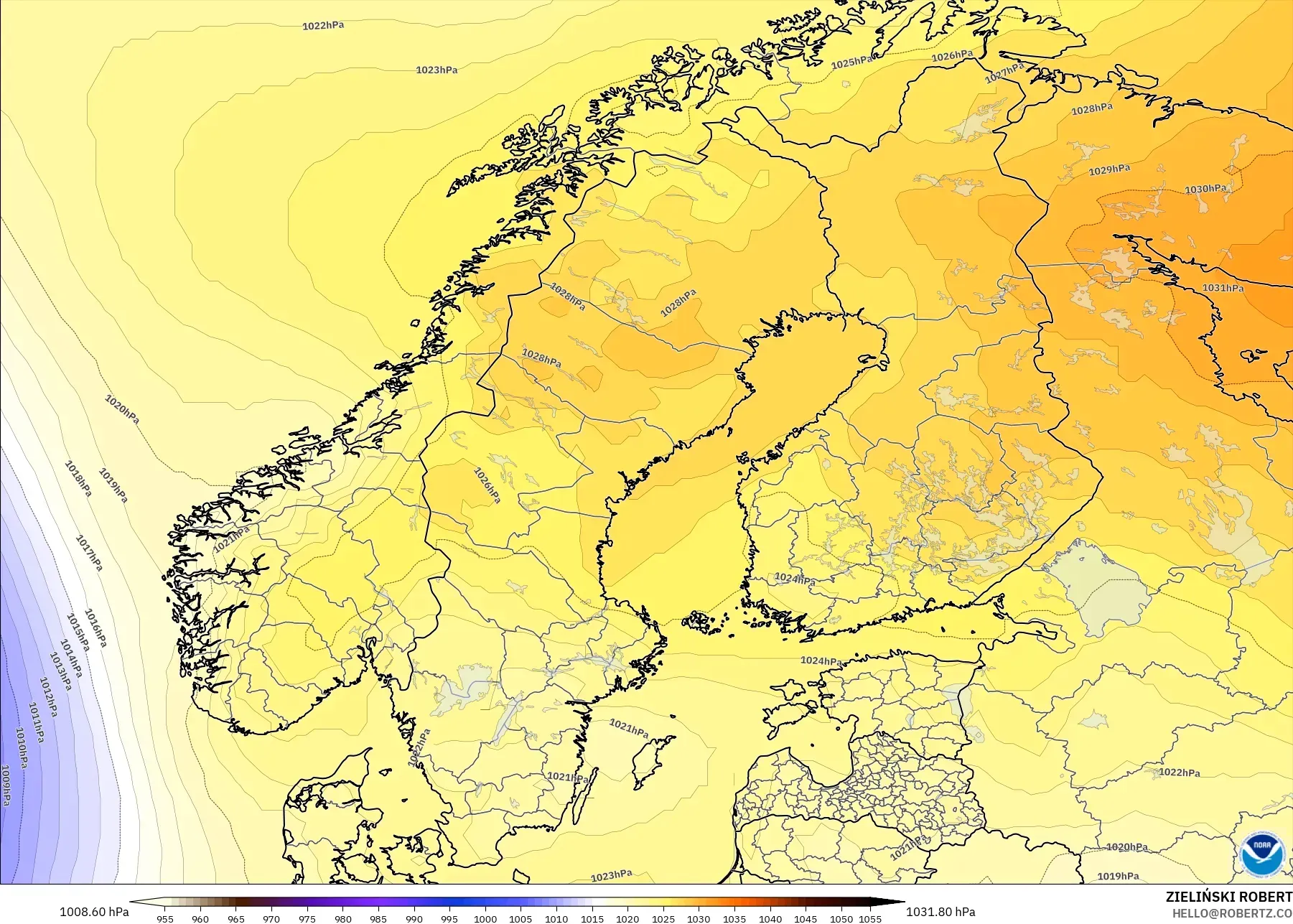 GFS نموذج - إسكندنافيا, الضغط