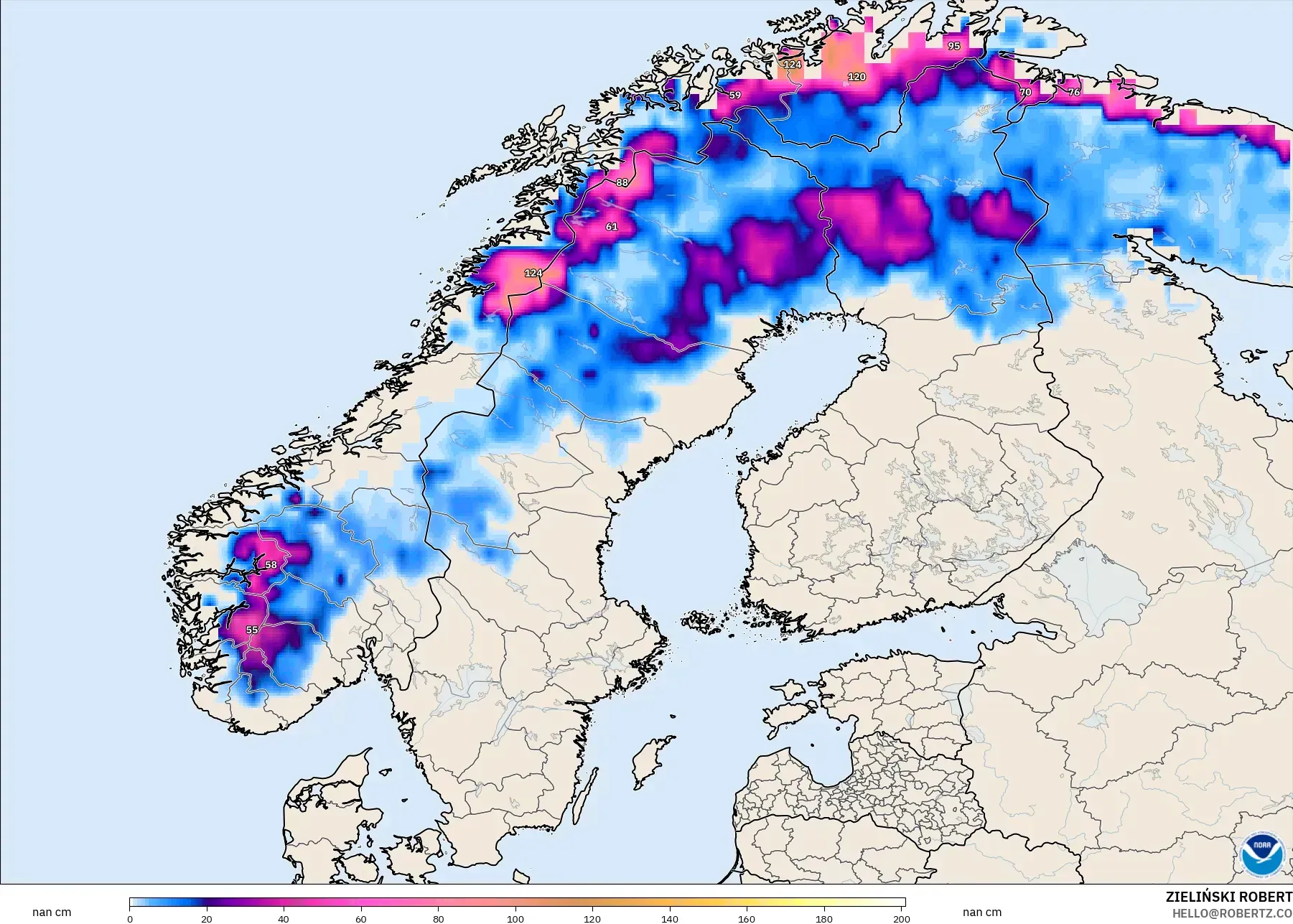 GFS نموذج - إسكندنافيا, عمق الثلج