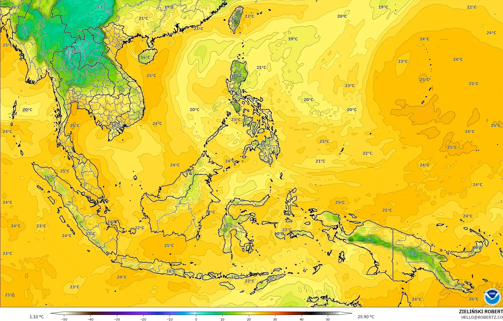 GFS نموذج - جنوب شرق آسيا, نقطة الندى 2 م