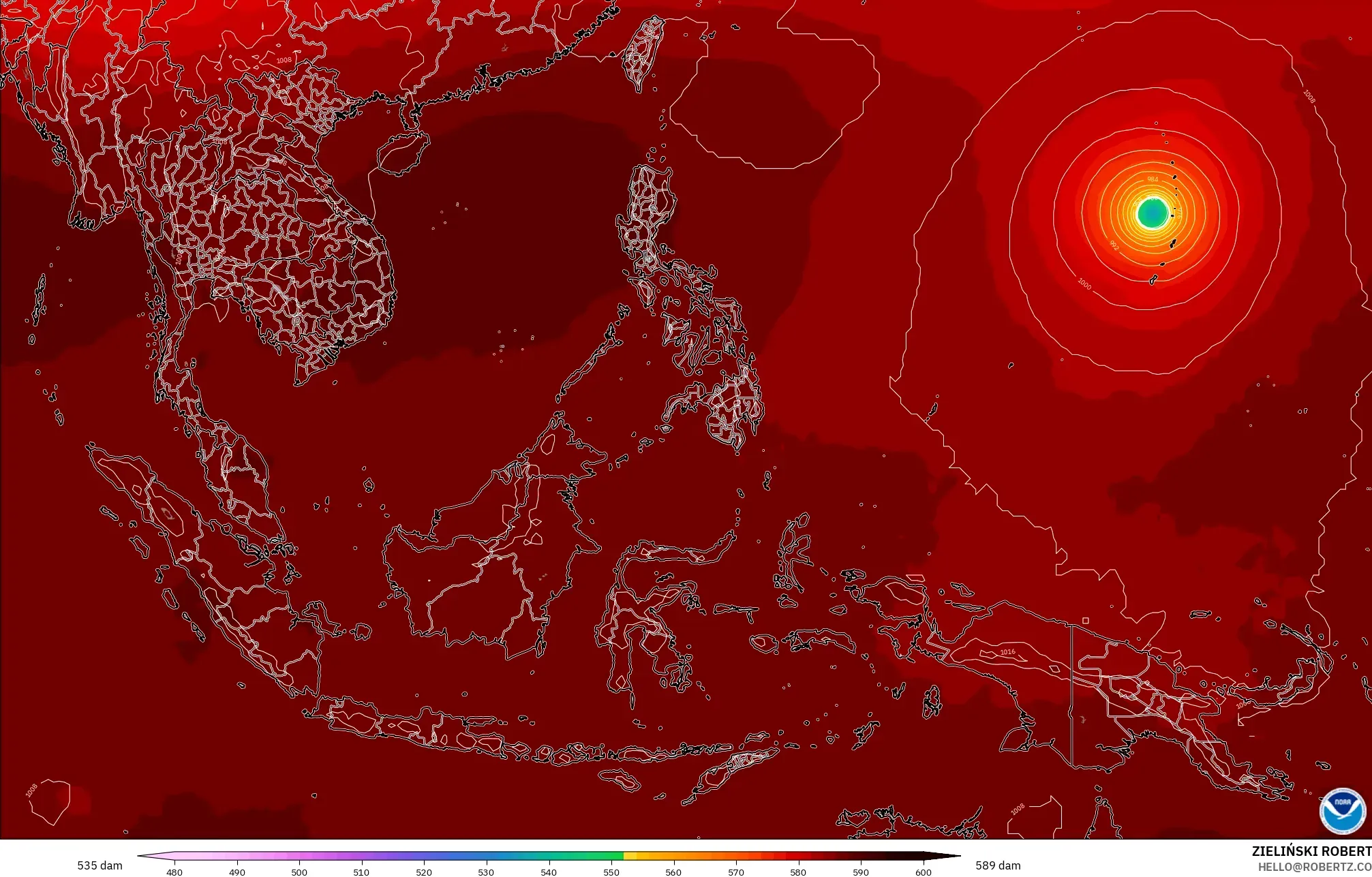 GFS نموذج - جنوب شرق آسيا, الارتفاع الجهدي عند 500 هكتوباسكال