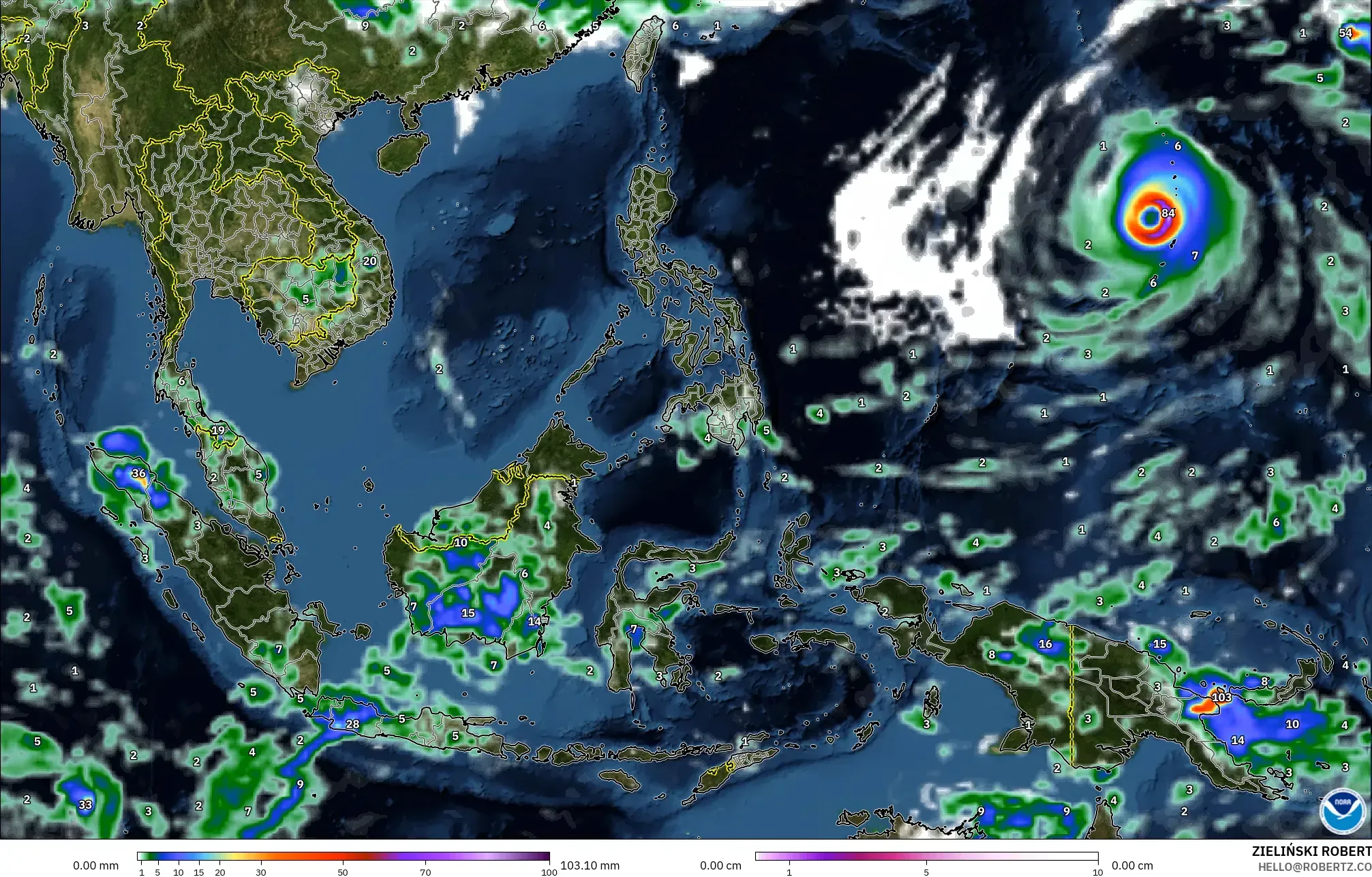 GFS نموذج - جنوب شرق آسيا, الهطول والغيوم والضغط