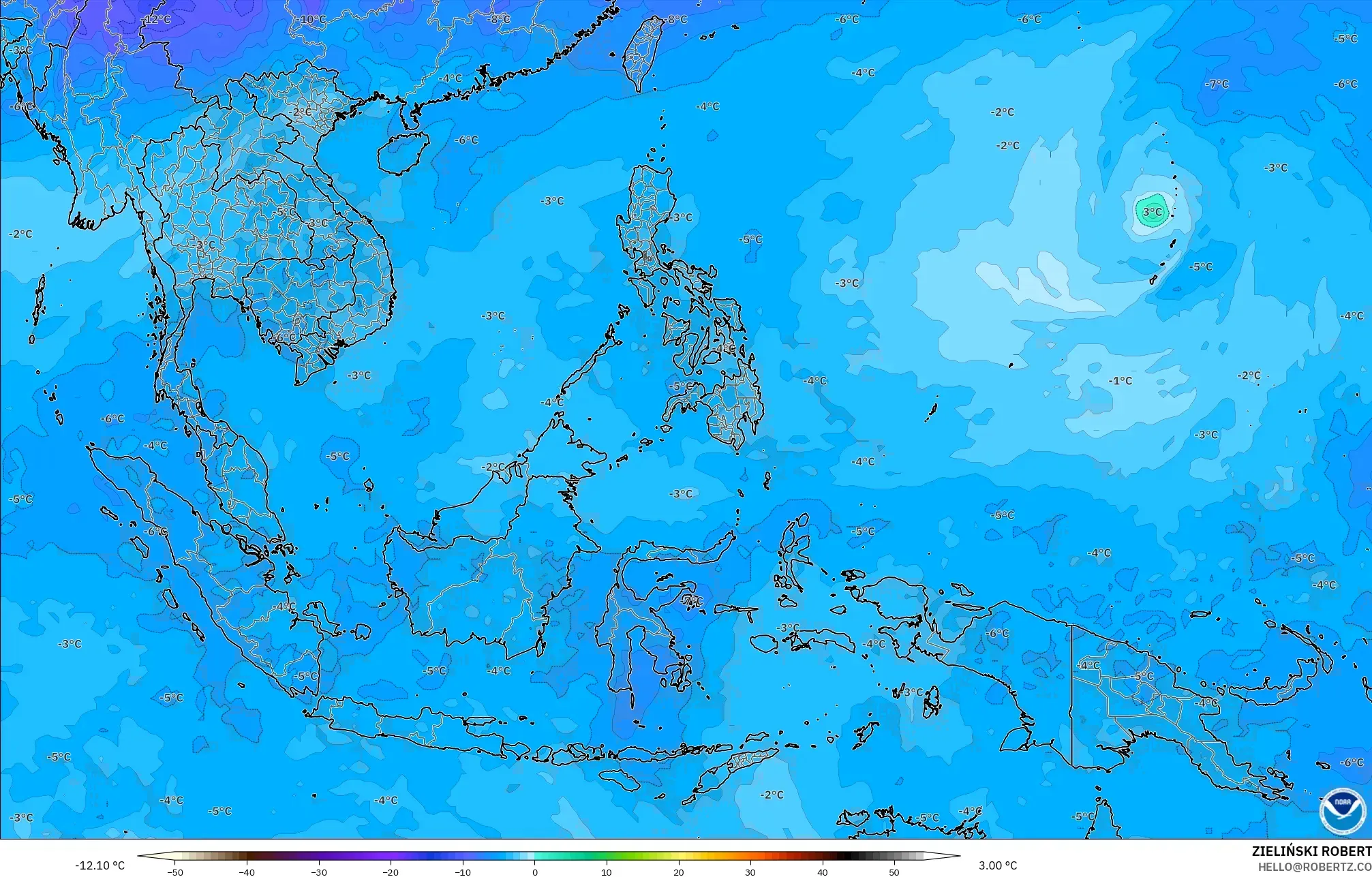 GFS نموذج - جنوب شرق آسيا, درجة الحرارة 500 hPa