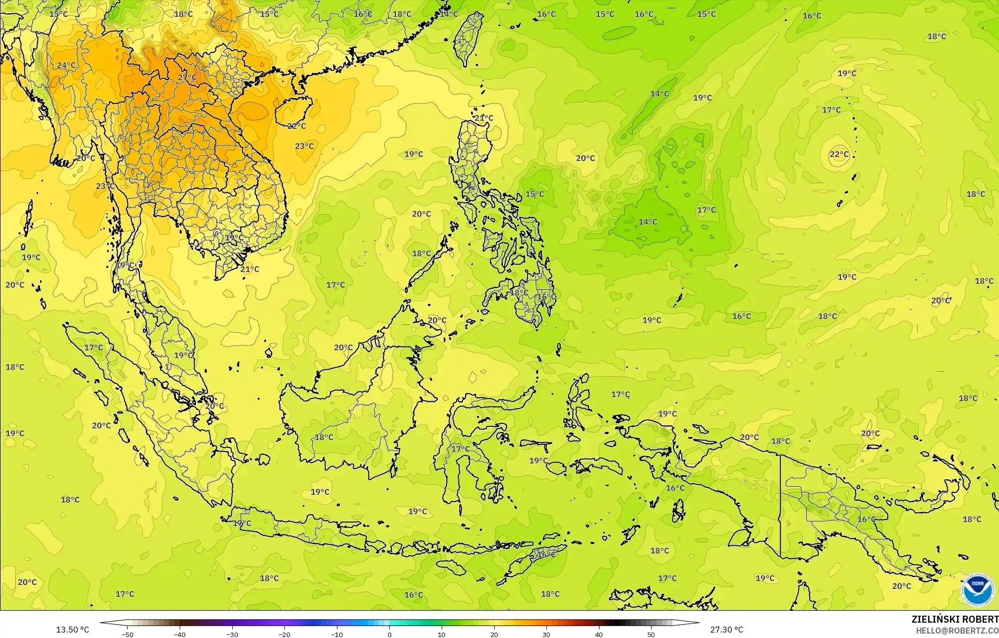 GFS نموذج - جنوب شرق آسيا, درجة الحرارة 850 hPa