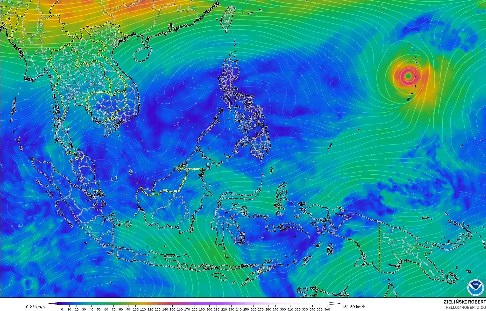 GFS نموذج - جنوب شرق آسيا, رياح 300 hPa (تيار نفاث)