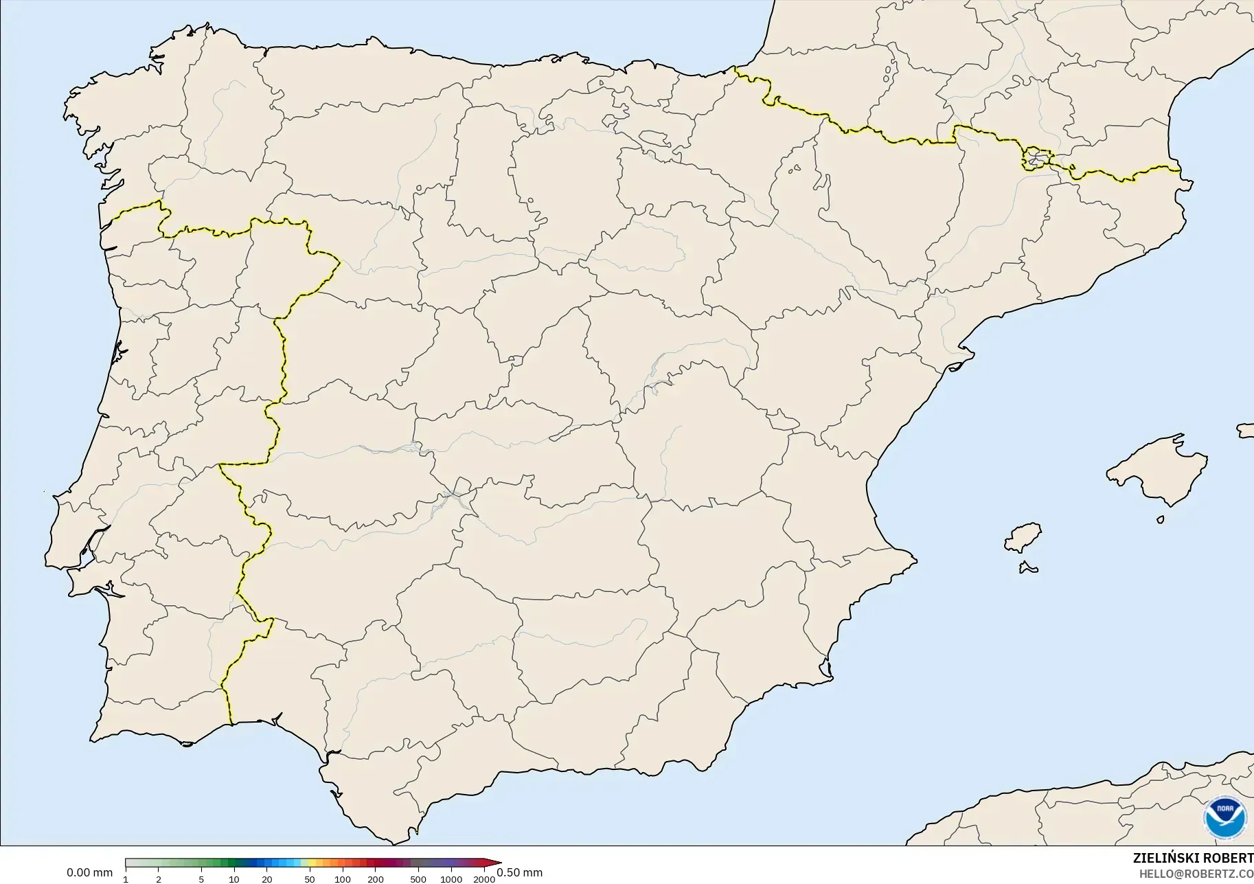 GFS نموذج - إسبانيا, تراكم الهطول