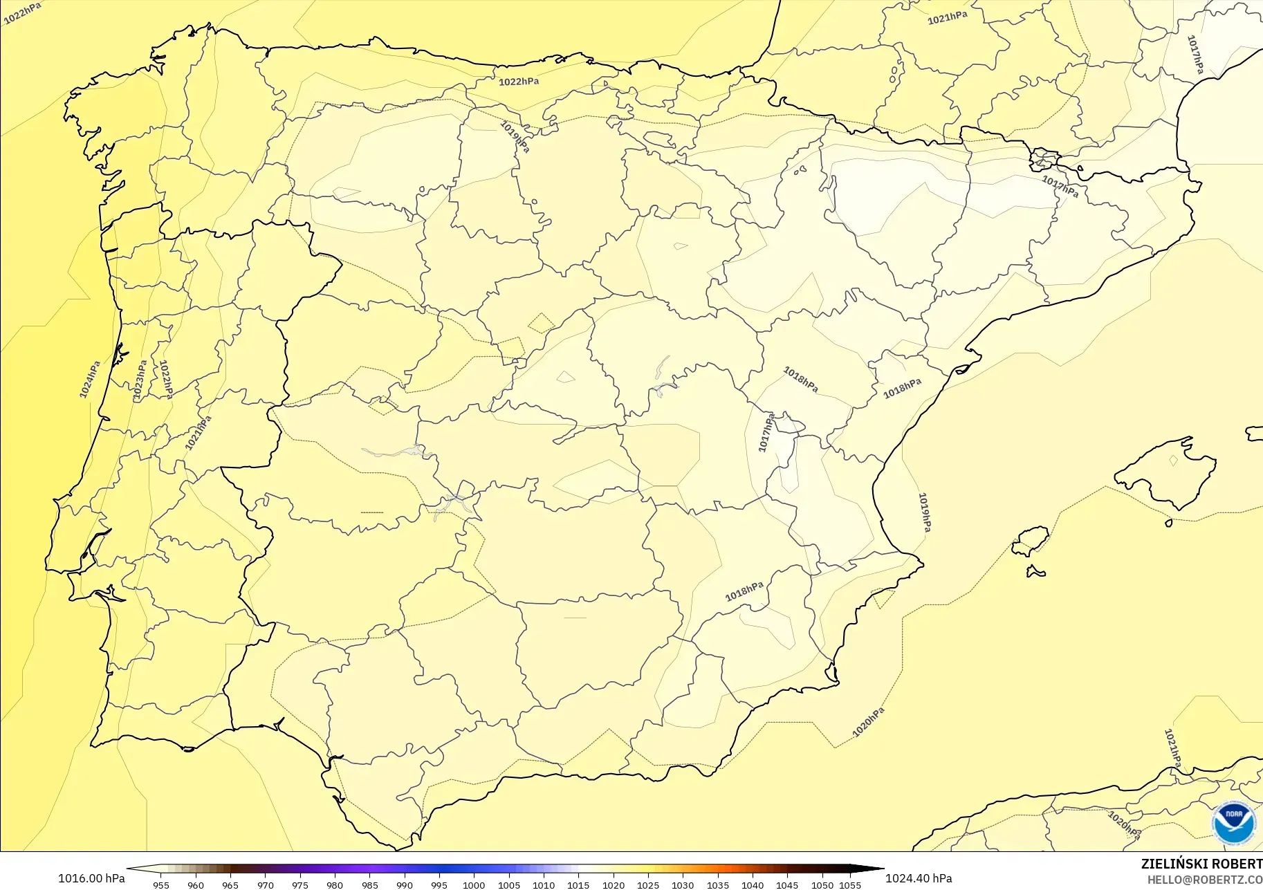 GFS نموذج - إسبانيا, الضغط