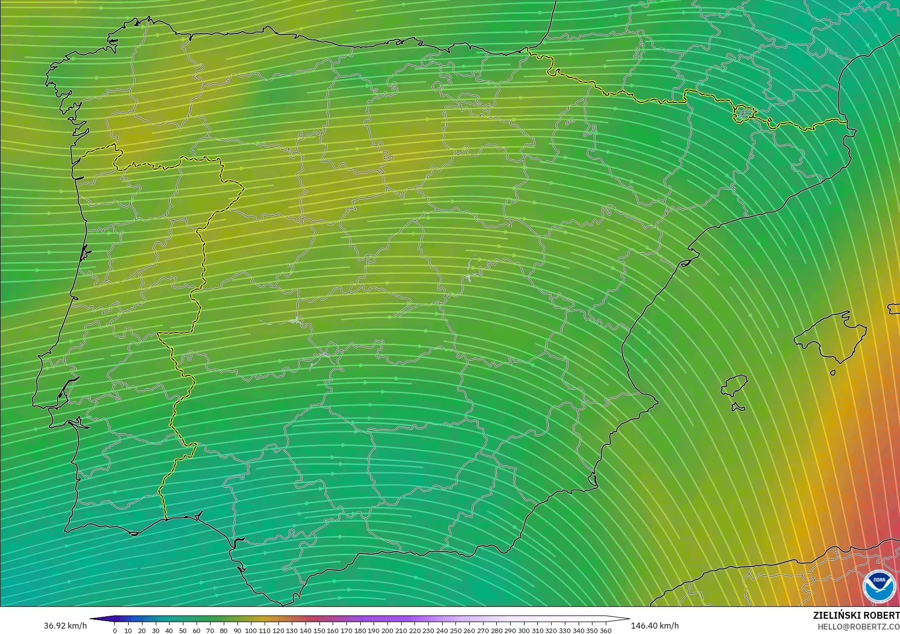 GFS نموذج - إسبانيا, رياح 300 hPa (تيار نفاث)