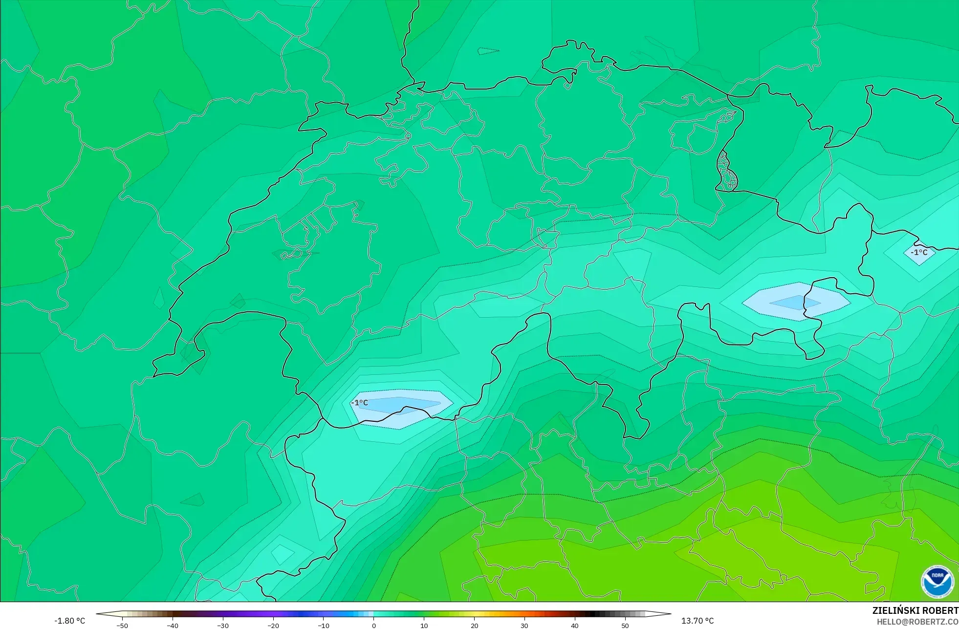 GFS نموذج - سويسرا, نقطة الندى 2 م