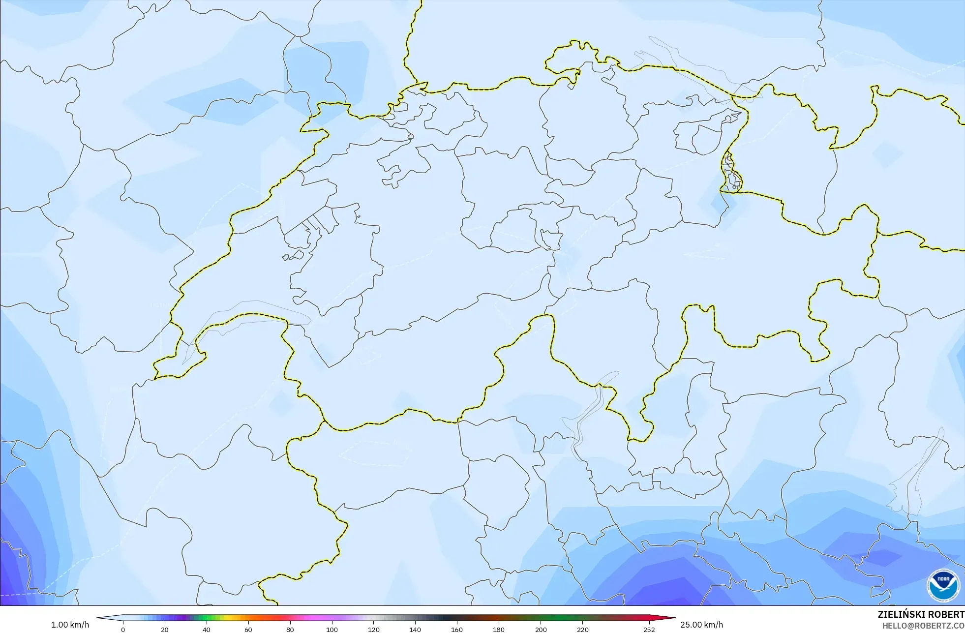 GFS نموذج - سويسرا, هبات الرياح