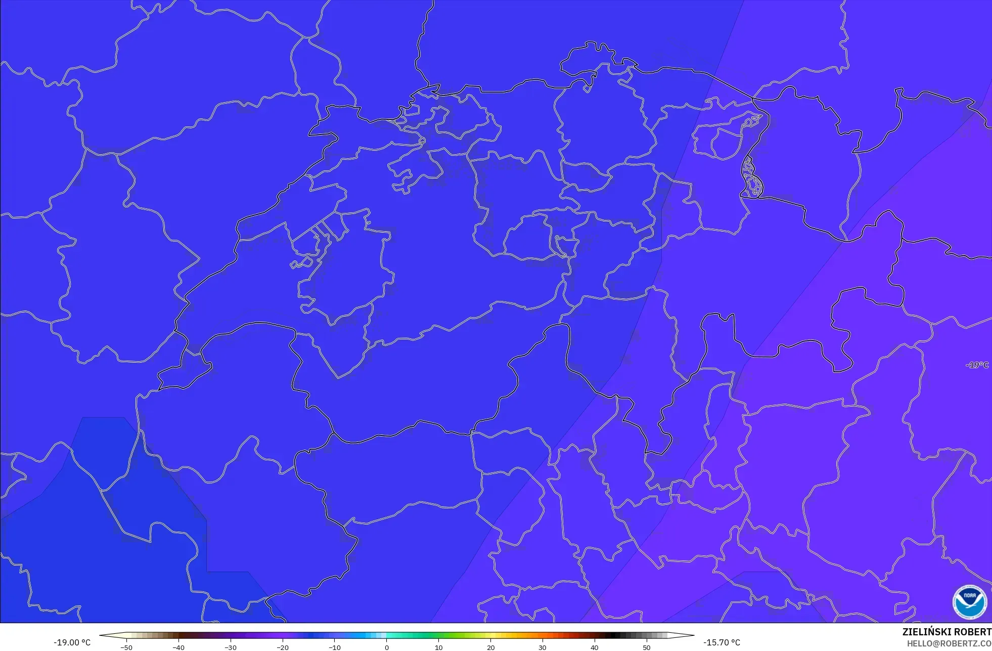 GFS نموذج - سويسرا, درجة الحرارة 500 hPa