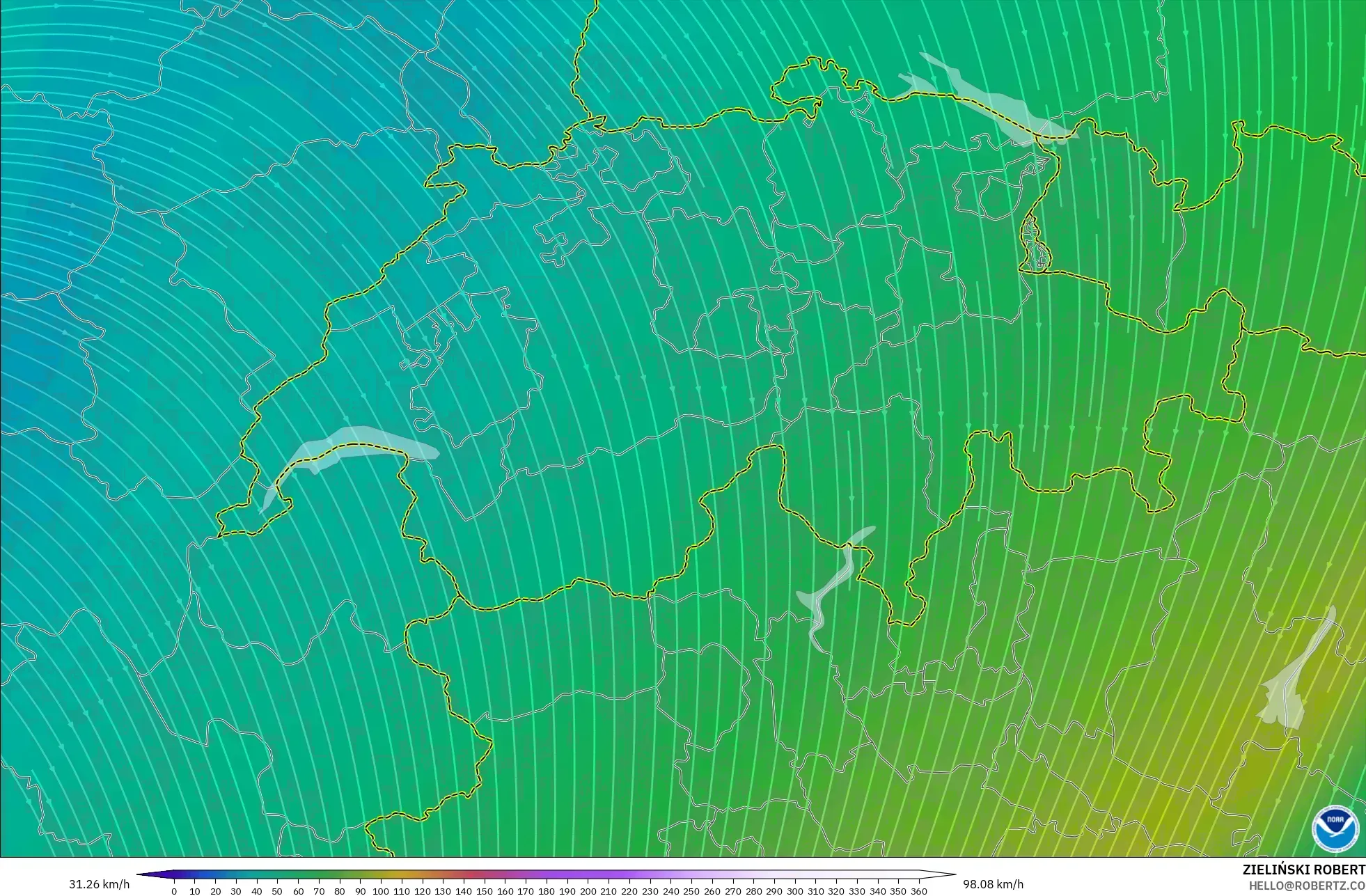 GFS نموذج - سويسرا, رياح 300 hPa (تيار نفاث)