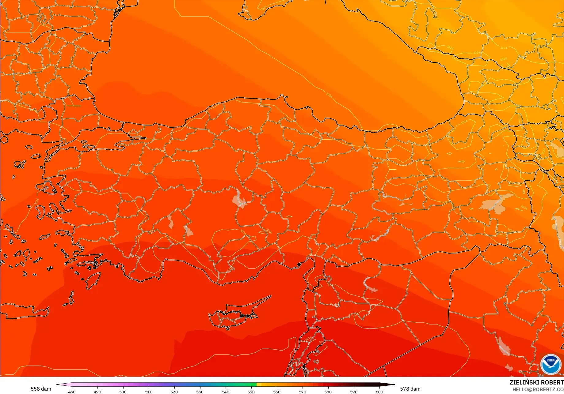 GFS نموذج - تركيا, الارتفاع الجهدي عند 500 هكتوباسكال